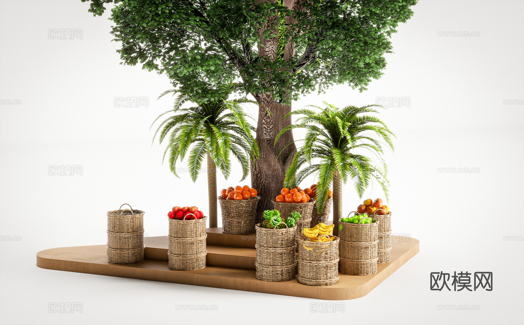 水果美陈 水果筐 超市美陈 大树3d模型下载