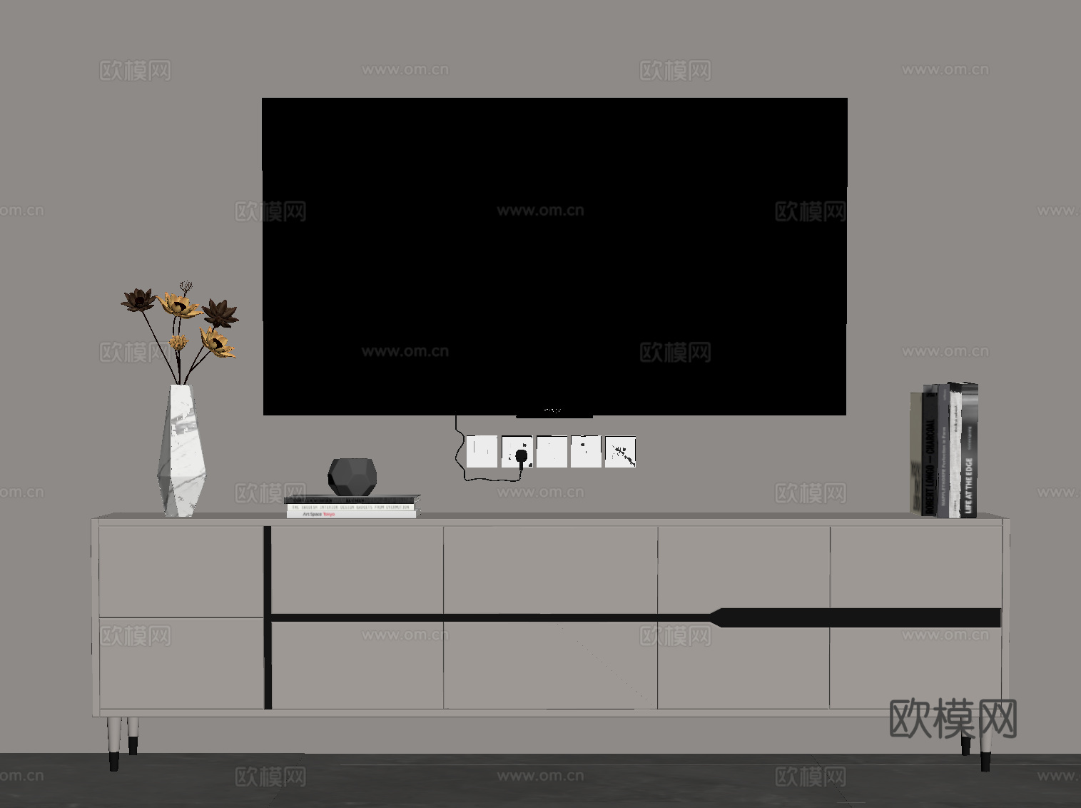 现代意式电视柜 边柜su模型下载（渲染图2）