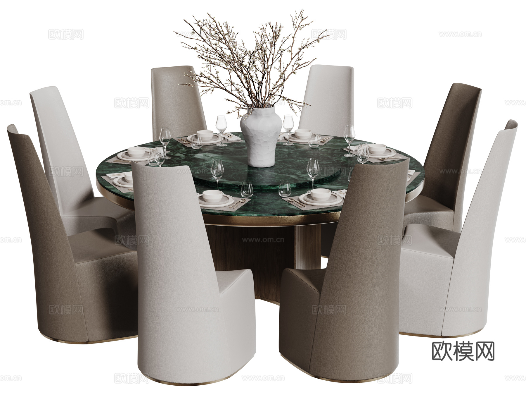 现代轻奢餐桌椅 餐桌组合 圆形餐桌 包厢餐桌椅 多人餐桌椅su模型