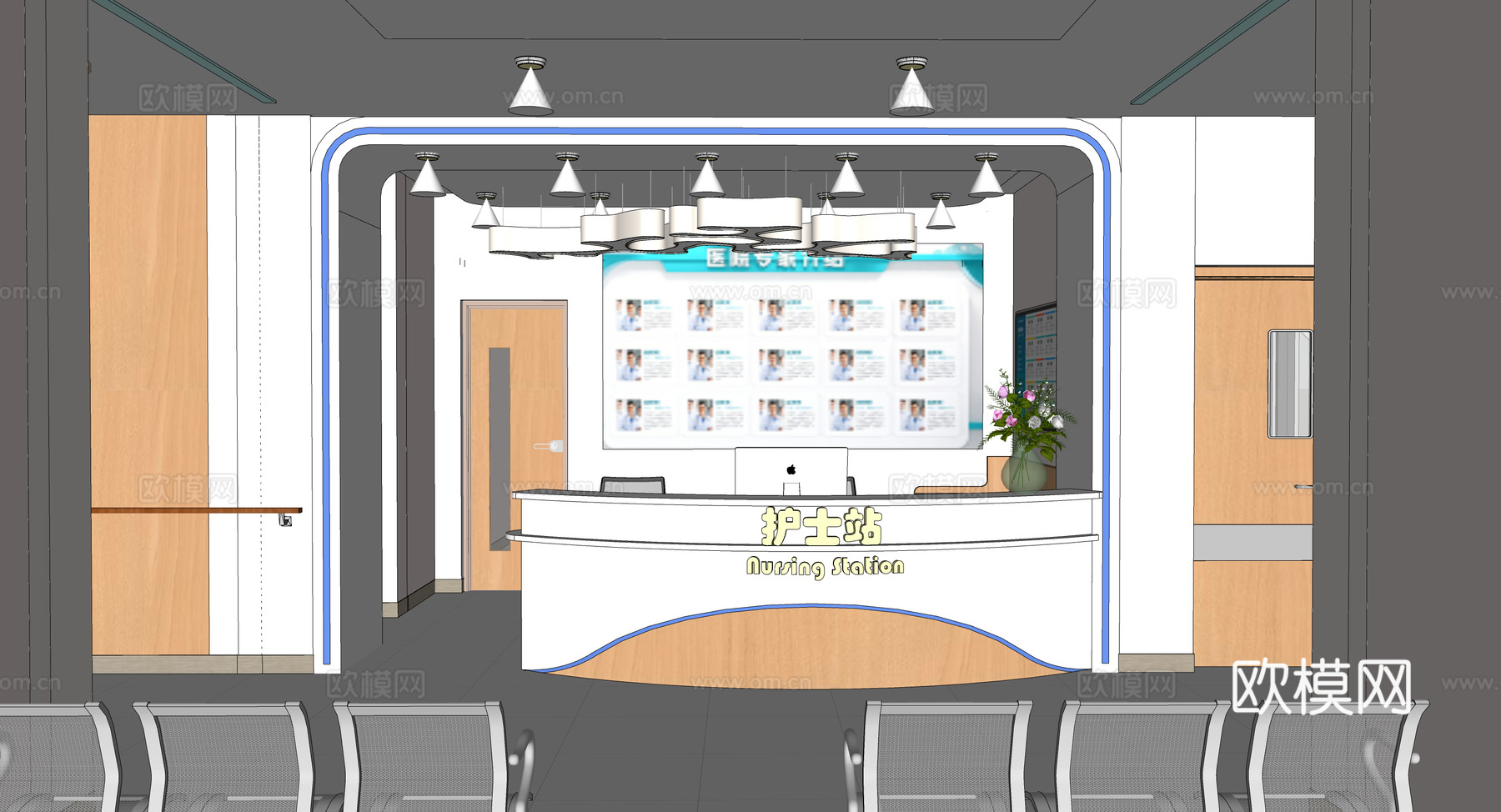 0063护士站 医院前台 咨询台 接待台su模型