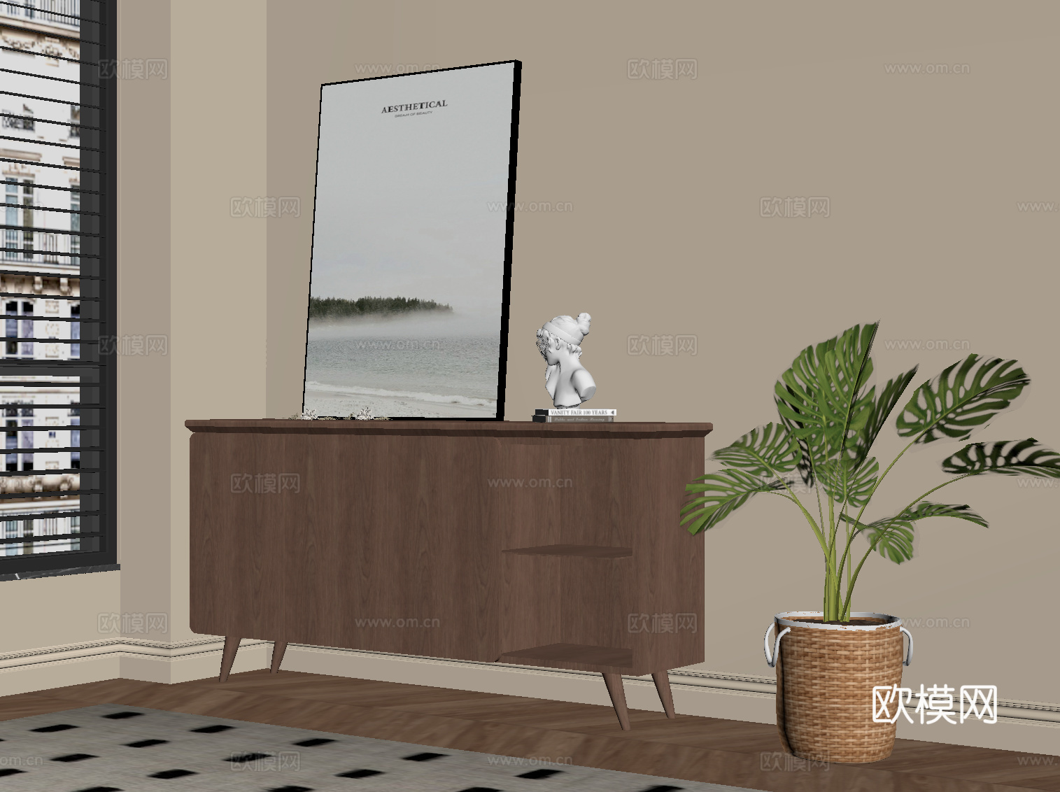 中古风玄关柜 边柜su模型