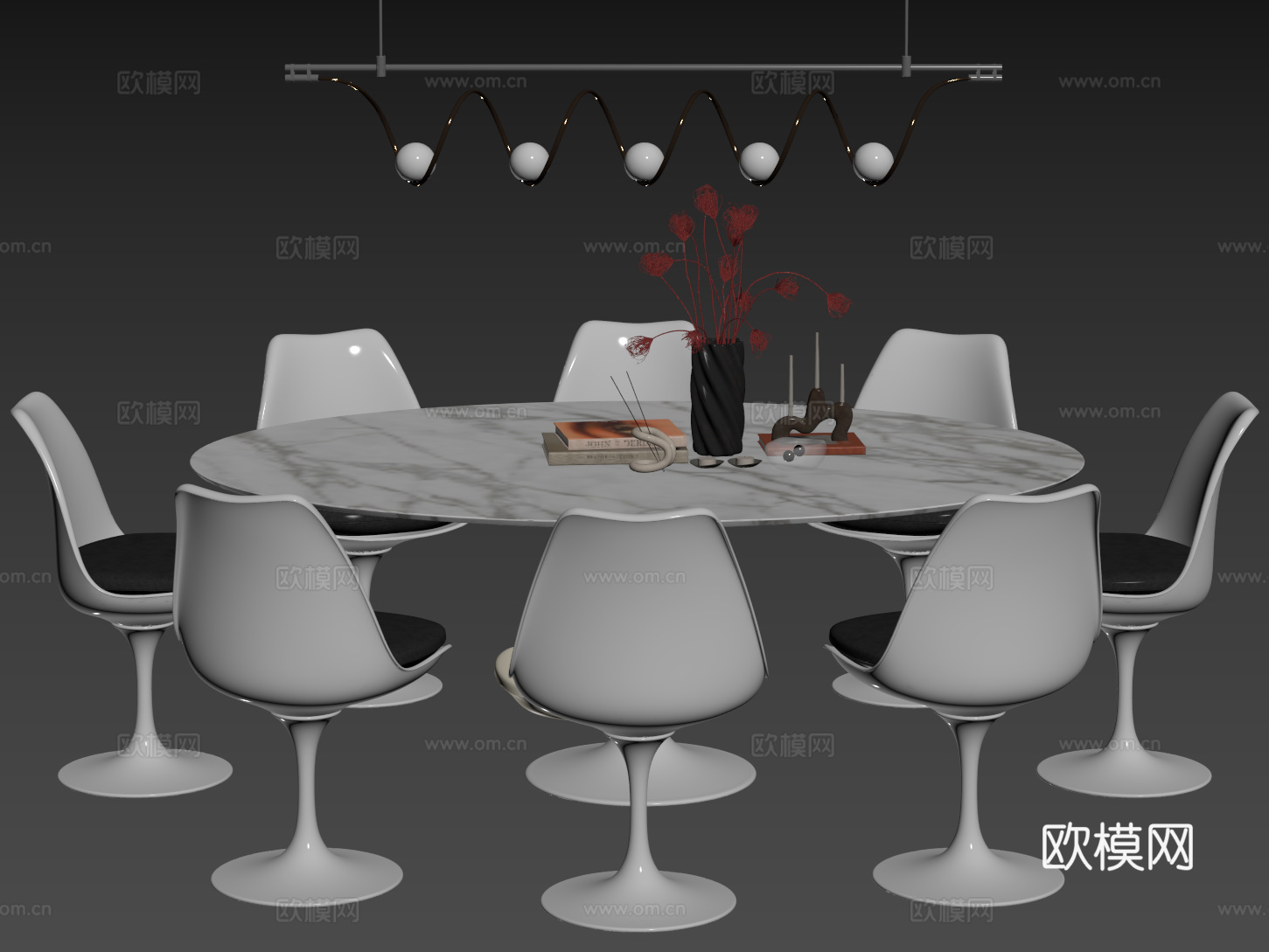 现代桌椅组合 餐桌组合 大理石餐桌 长桌 休闲桌椅su模型下载（渲染图2）