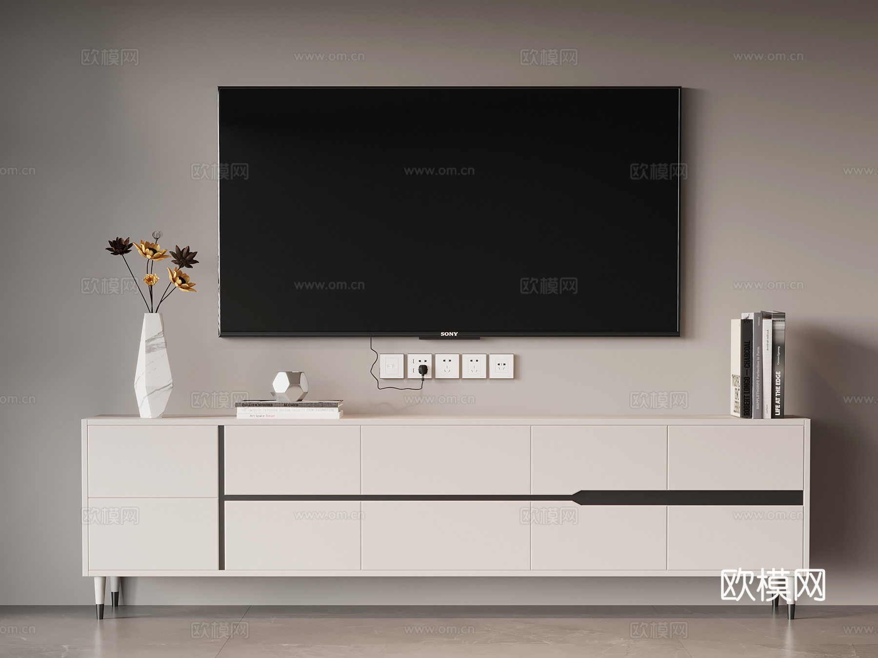 现代意式电视柜 边柜su模型下载（渲染图1）