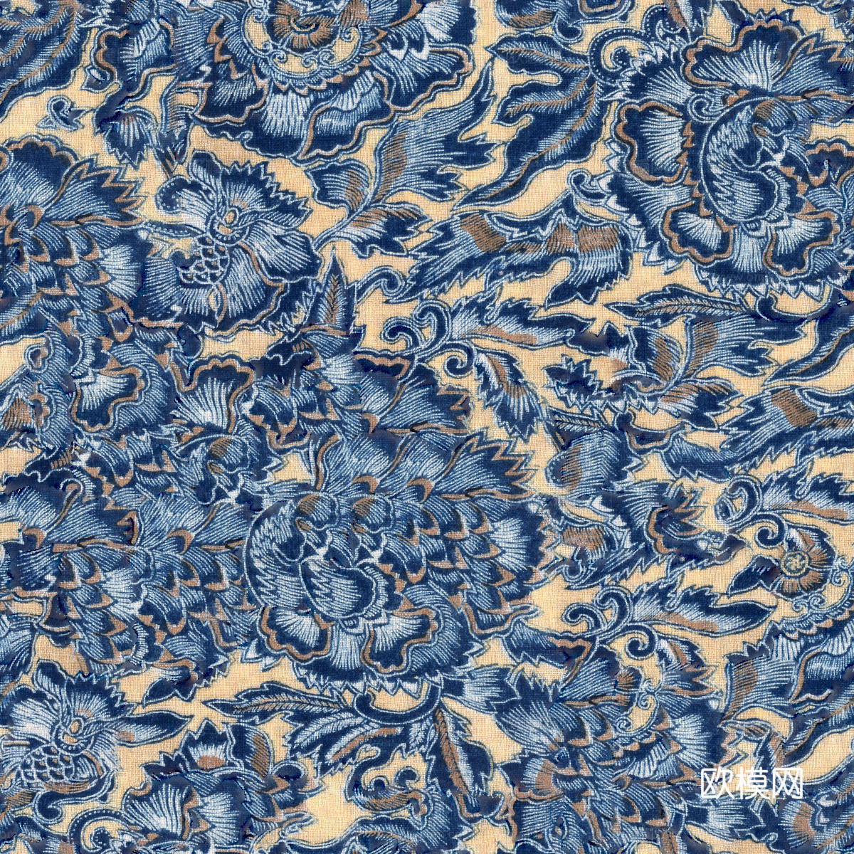 复古蓝印花传统蓝色印染印花布纹15