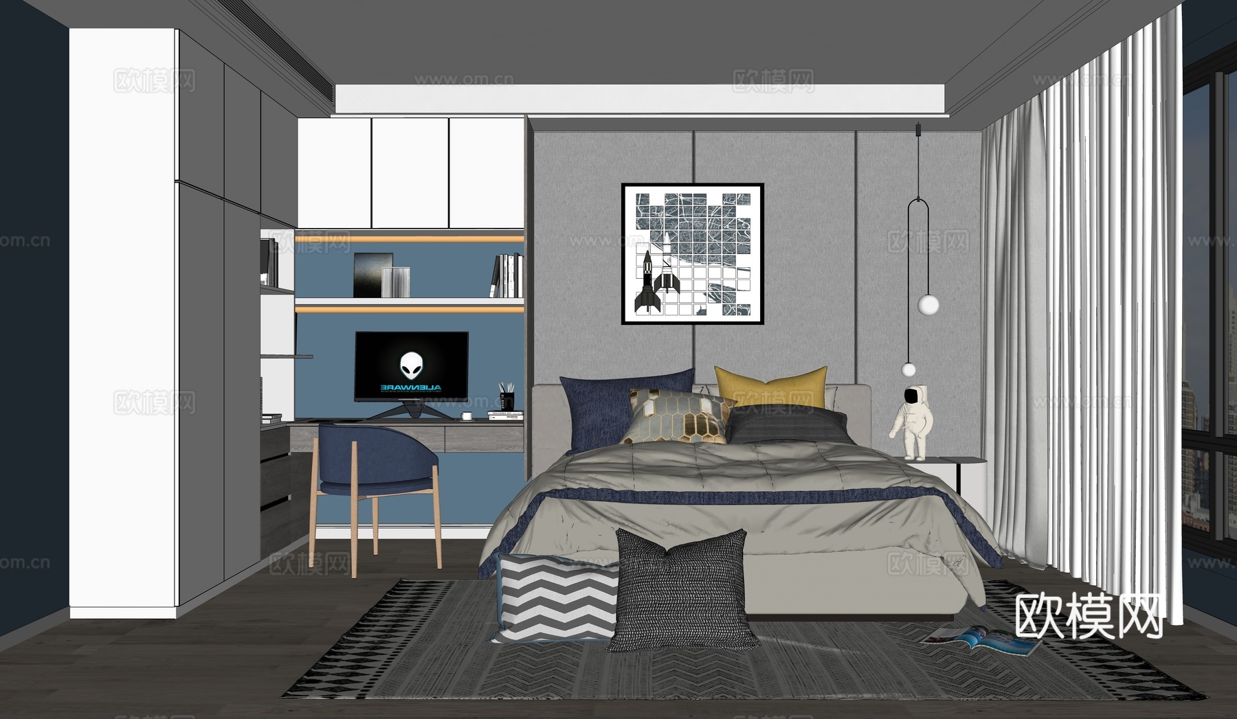 现代卧室su模型
