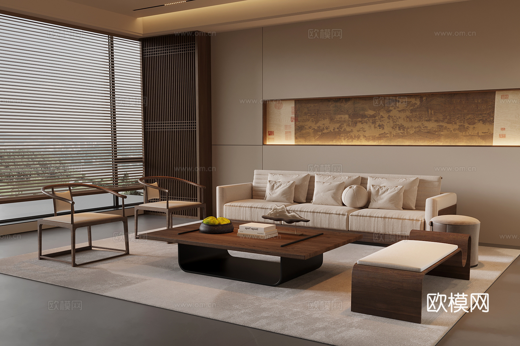 新中式客厅su模型