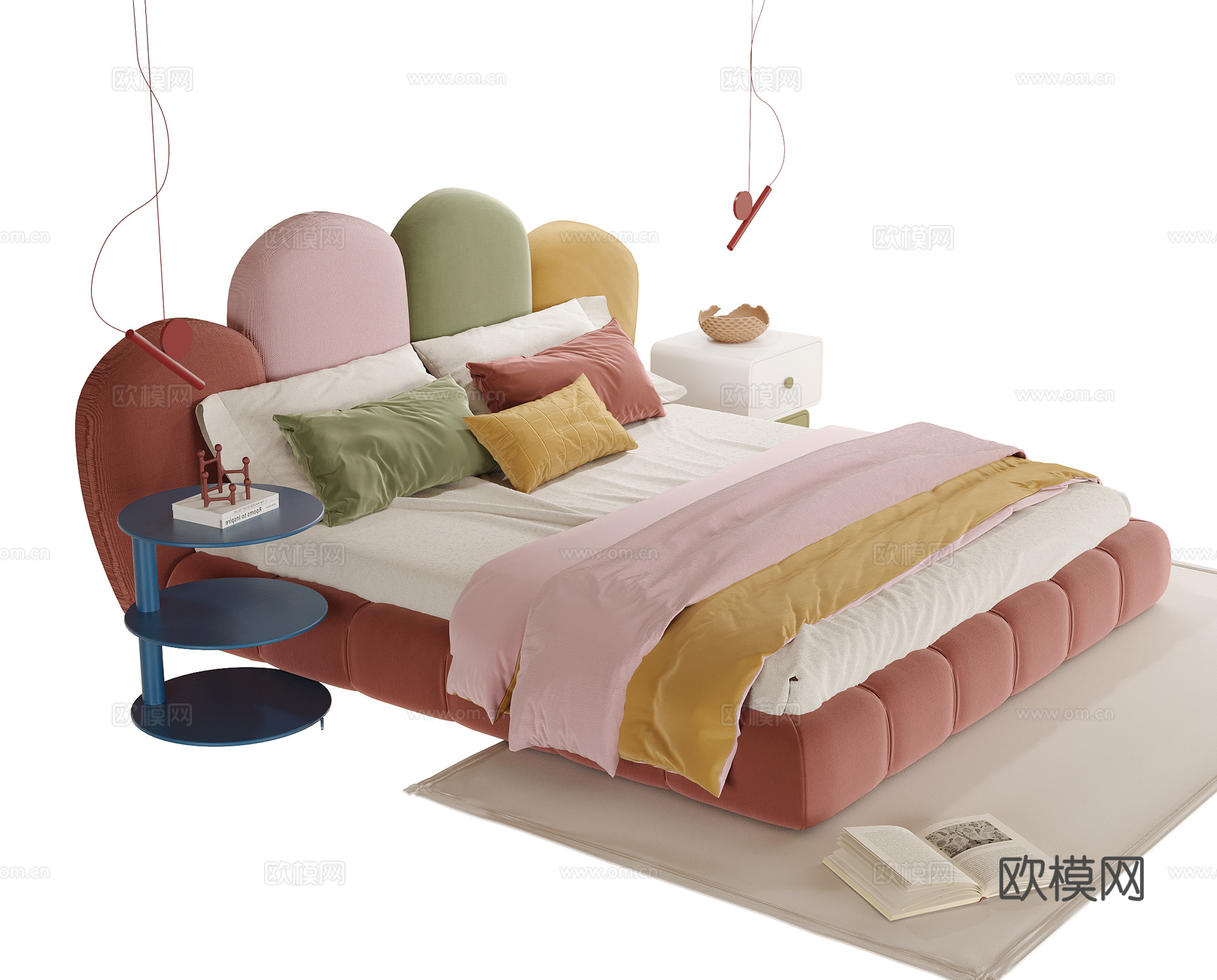 现代儿童床 儿童床头柜su模型