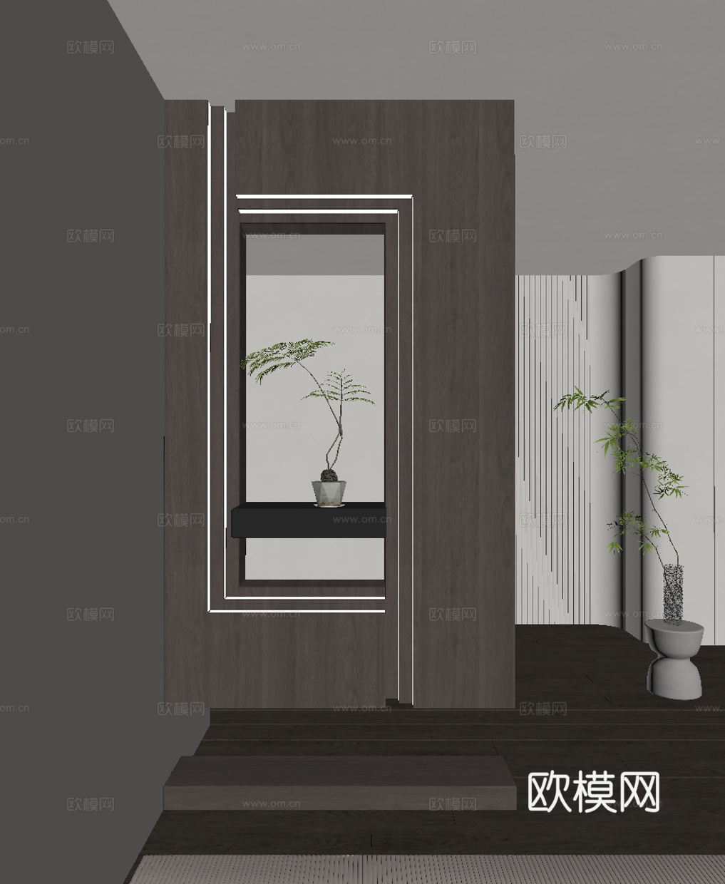 意式极简玄关柜 玄关背景su模型