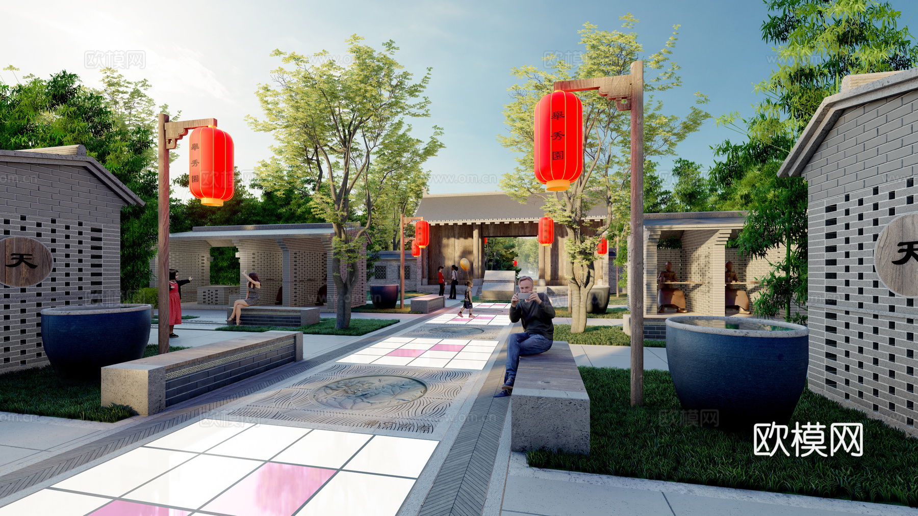 中式景观公园 贡院游园 历史文化馆 展览馆 科举 研学su模型