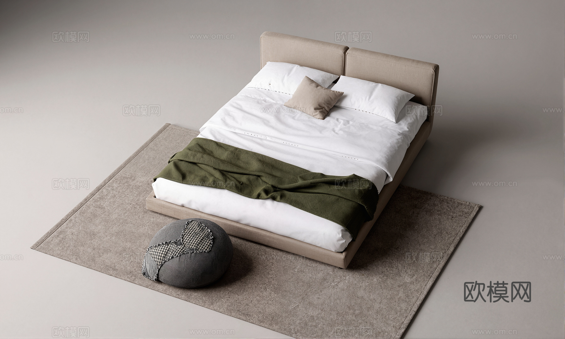 现代双人床su模型