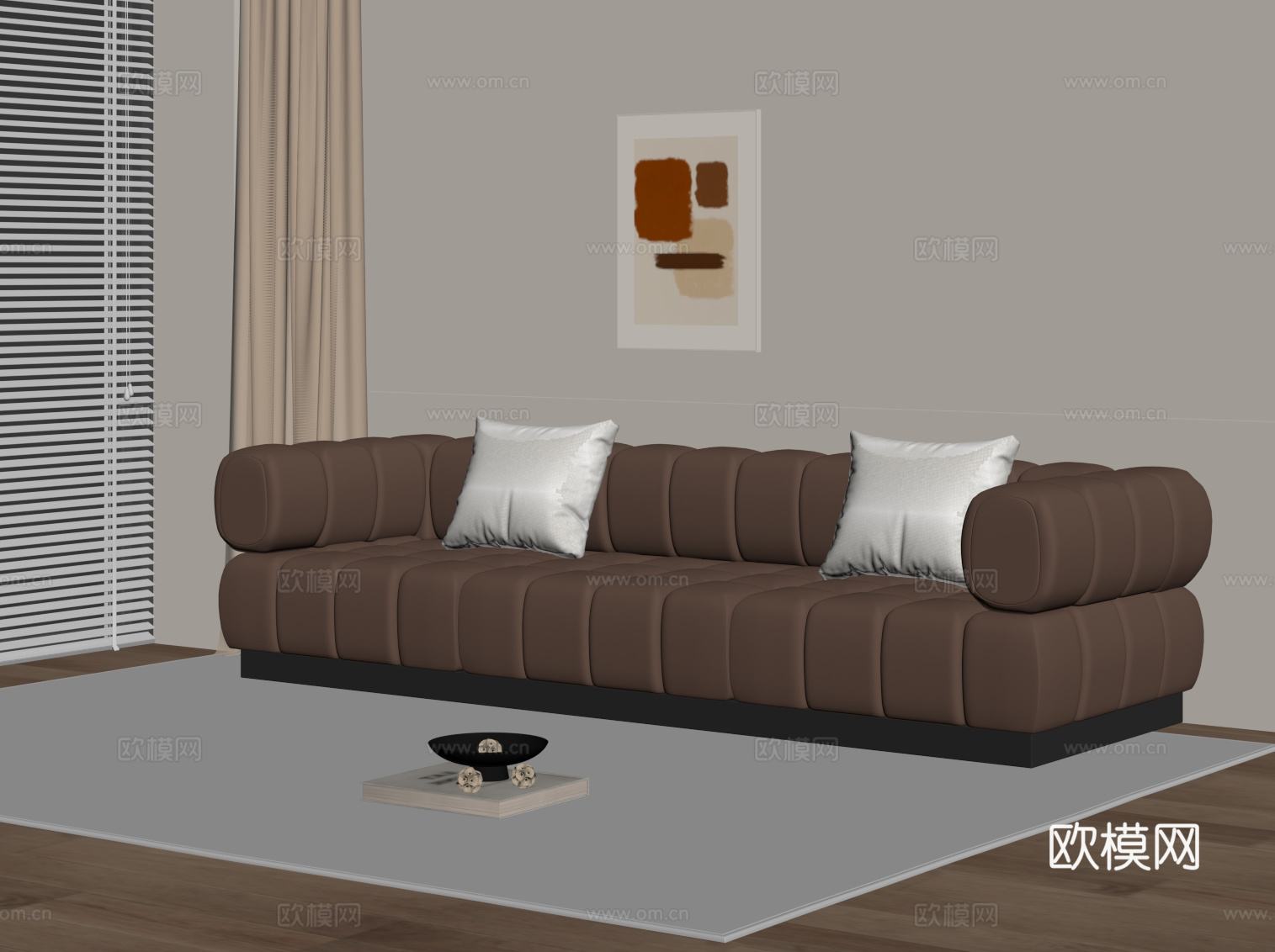 现代多人沙发 皮革休闲沙发su模型