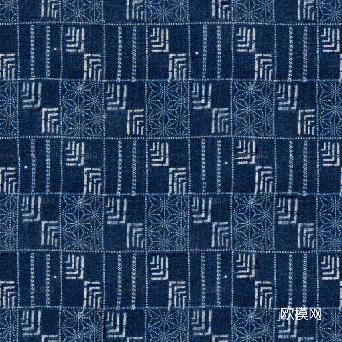 复古蓝印花传统蓝色印染印花布纹11
