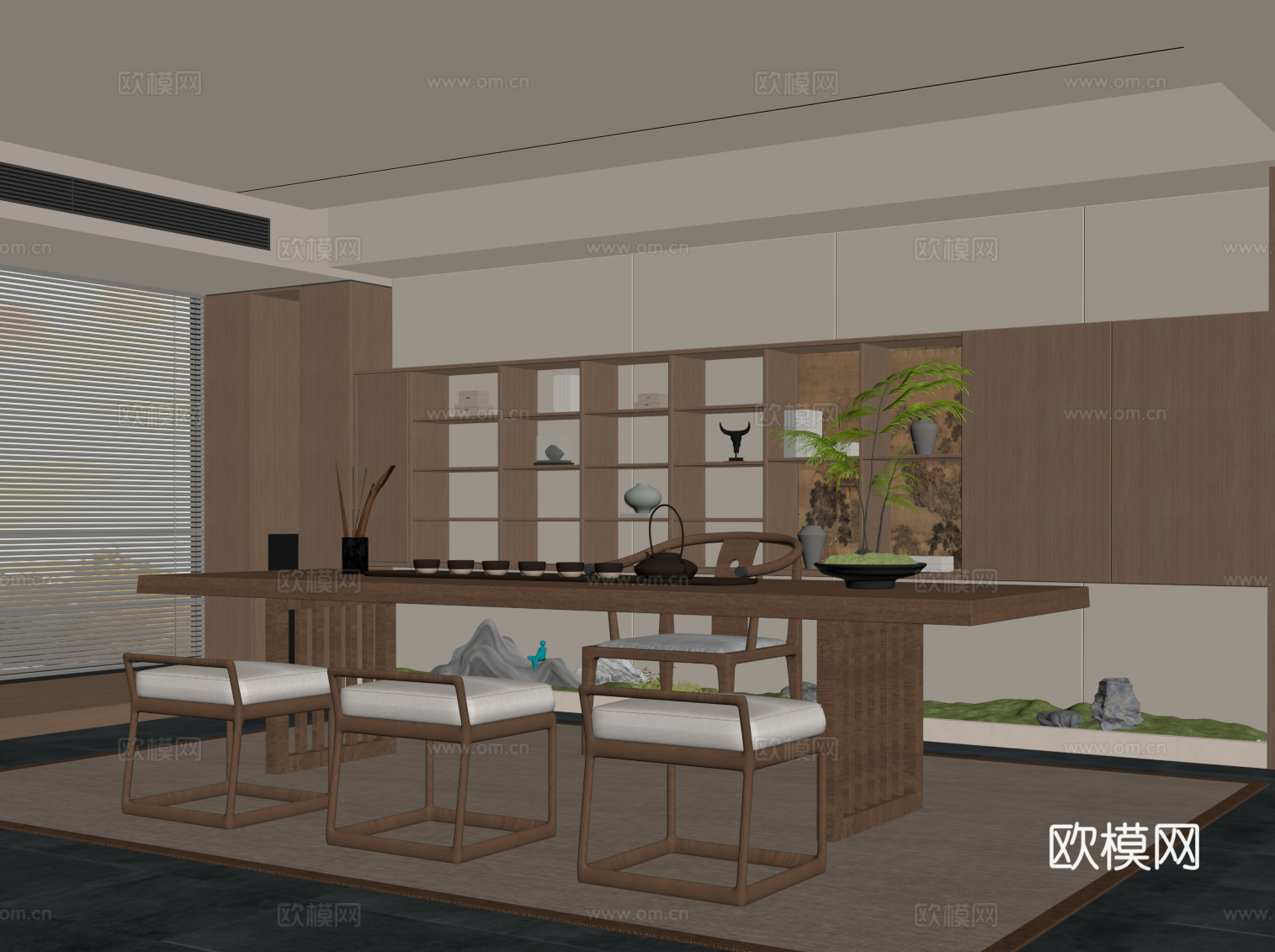 新中式茶室su模型