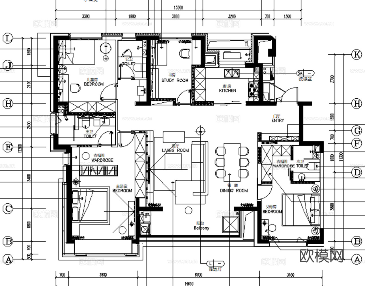 10套现代简约轻奢样板间别墅复式大平层CAD施工图附效果图cad施工图