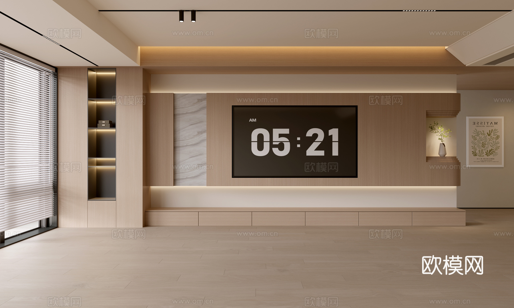 现代客厅 奶油客厅 电视背景墙 客厅背景 奶油风背景墙su模型下载（渲染图1）