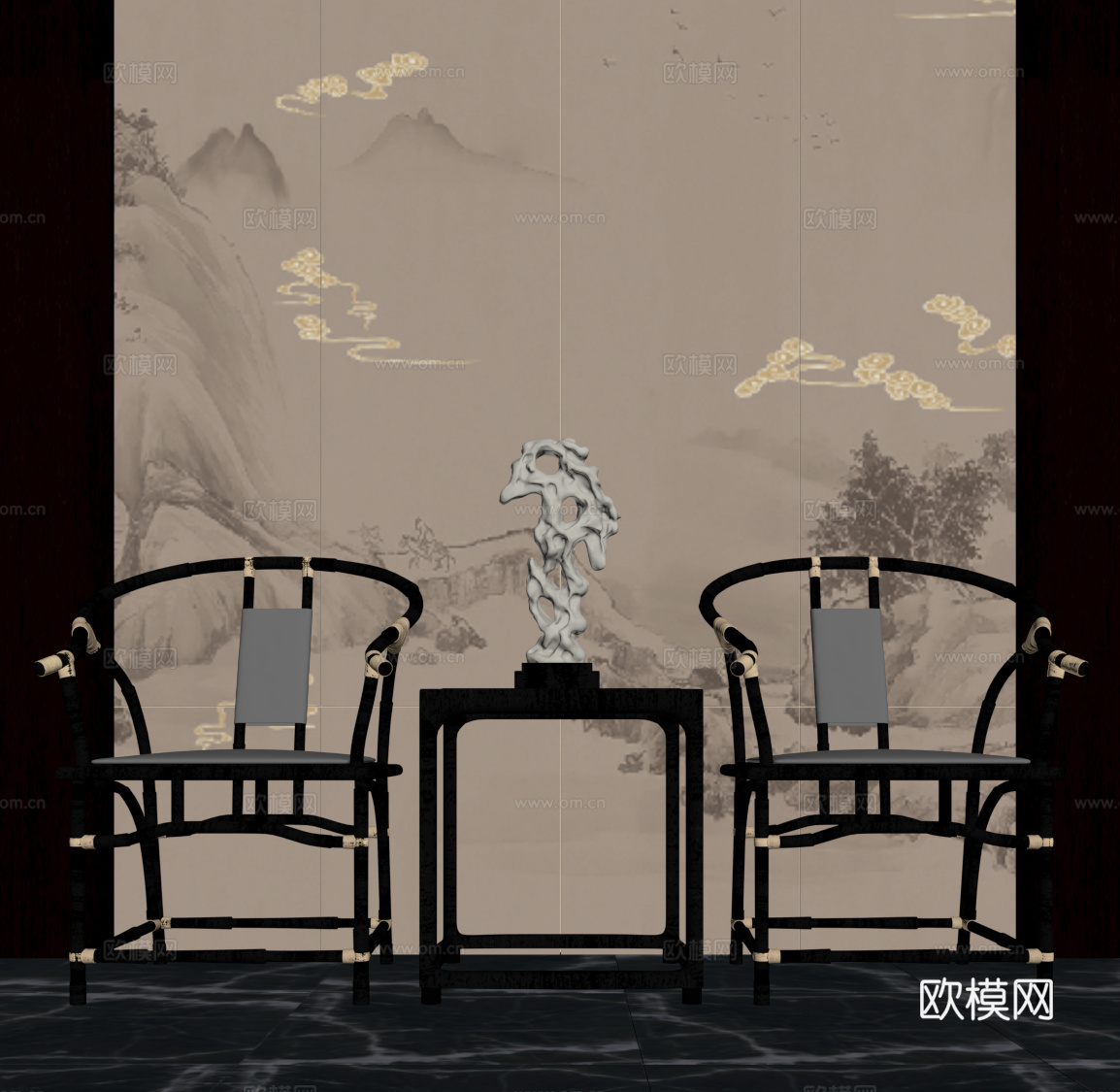 新中式休闲椅su模型