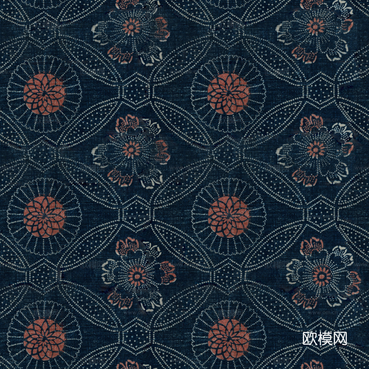 复古蓝印花传统蓝色印染印花布纹9