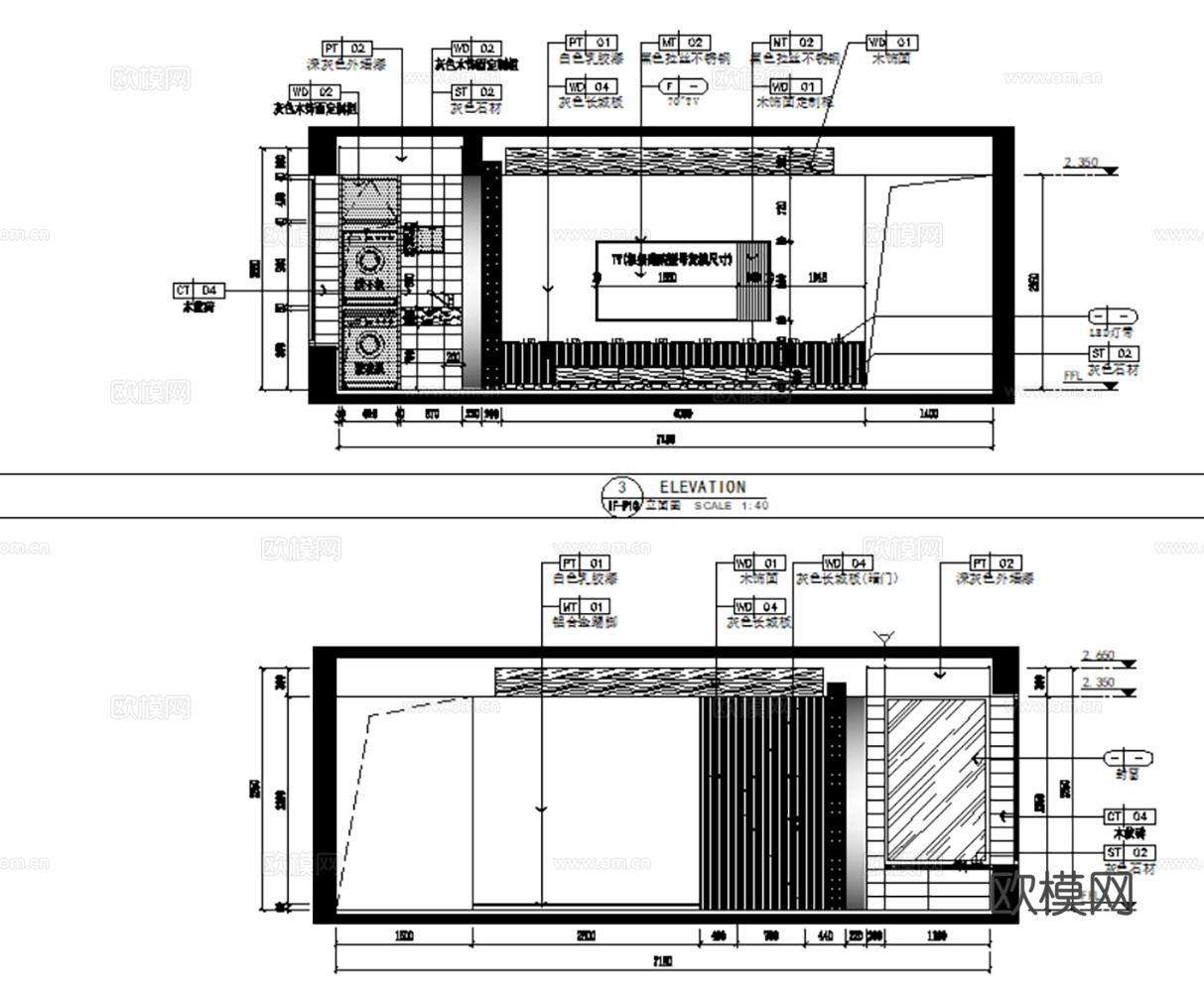 10套现代简约轻奢样板间别墅复式大平层CAD施工图附效果图cad施工图