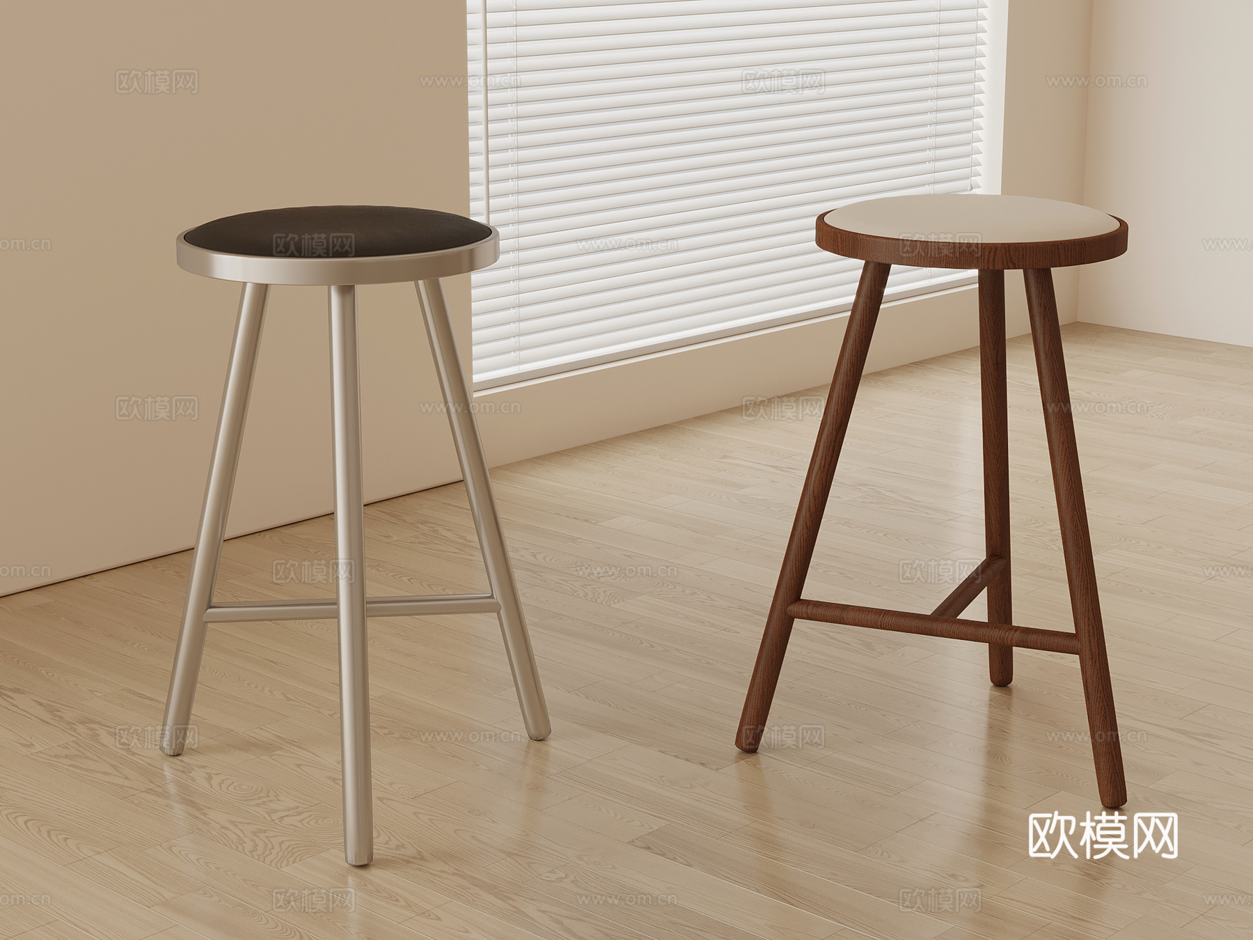 现代中古风吧凳 高凳su模型