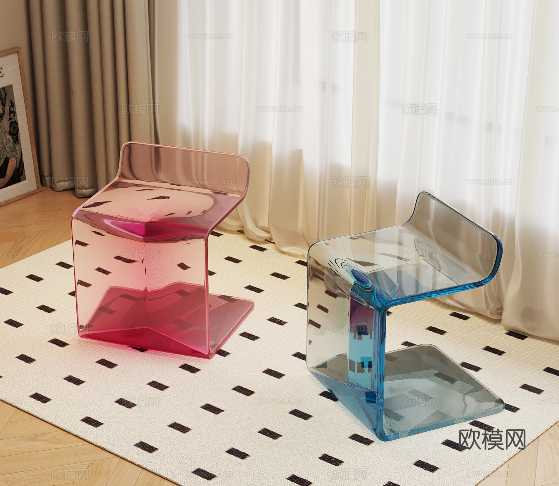 现代亚克力凳子su模型