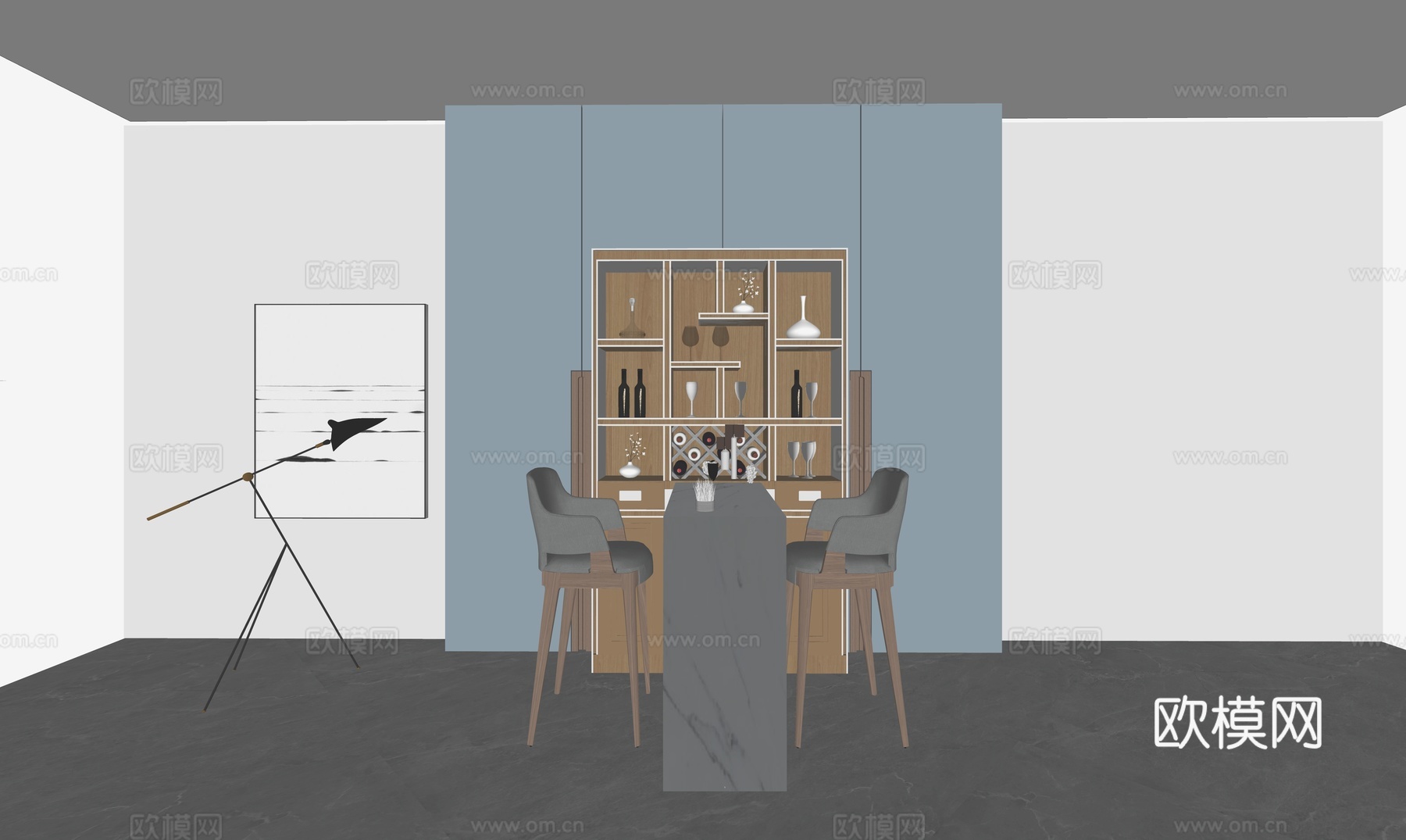 现代吧台su模型