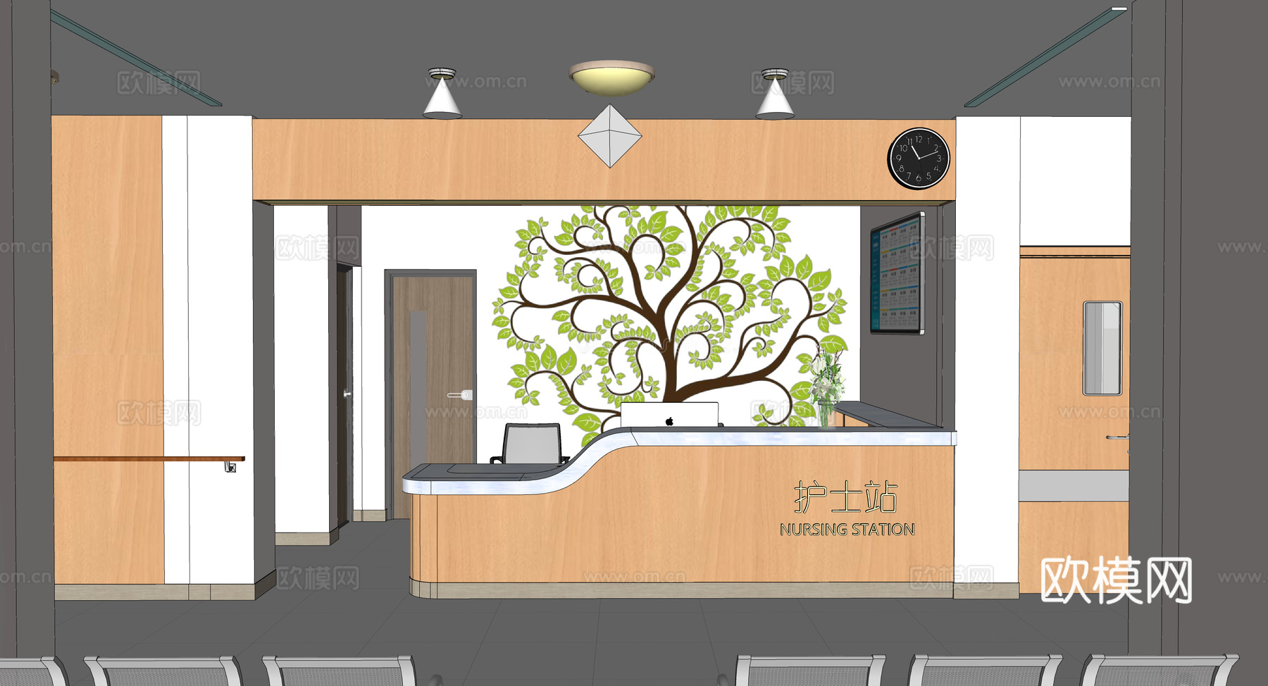 0061护士站 医院前台 咨询台 接待台su模型