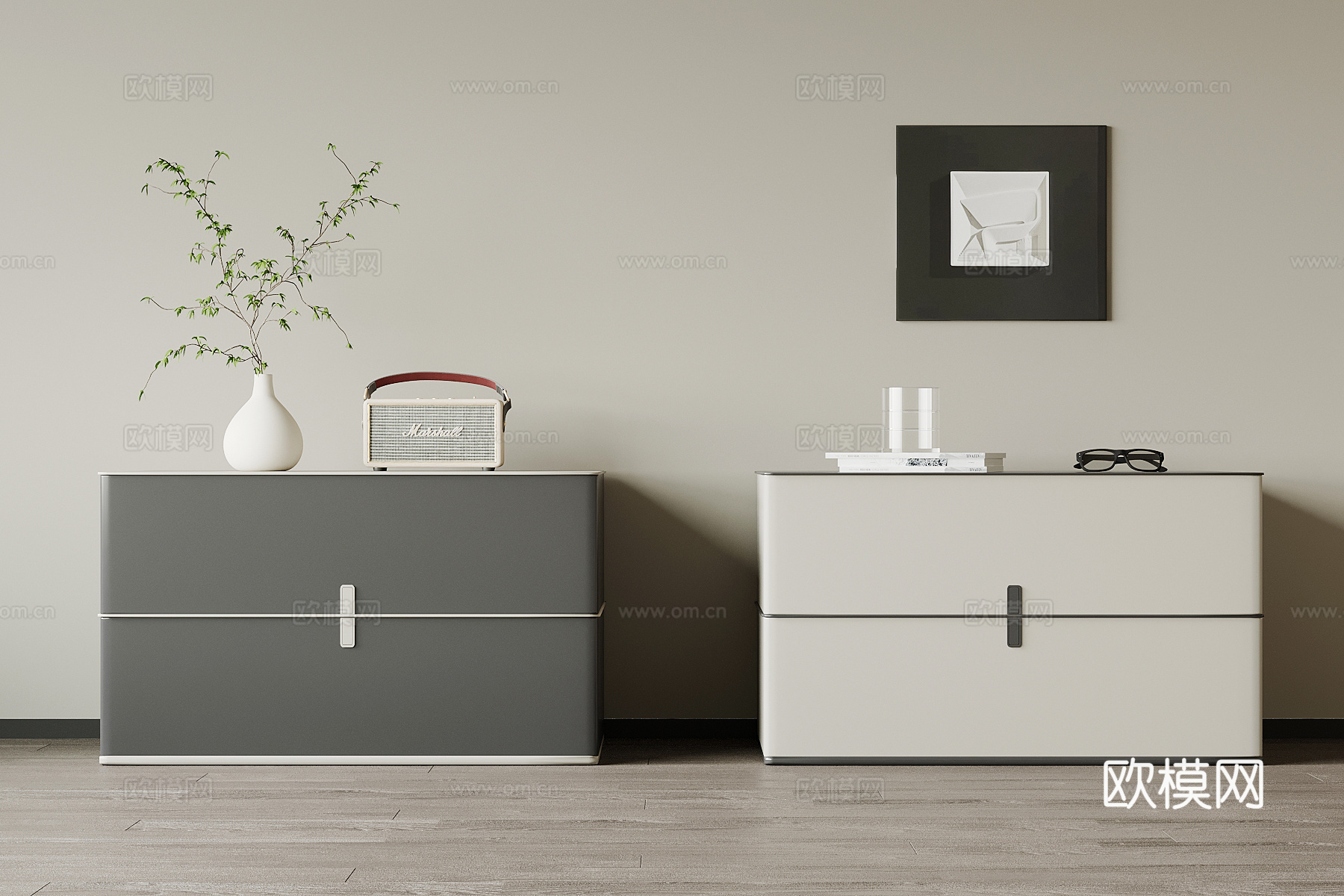 现代床头柜 极简床头柜su模型