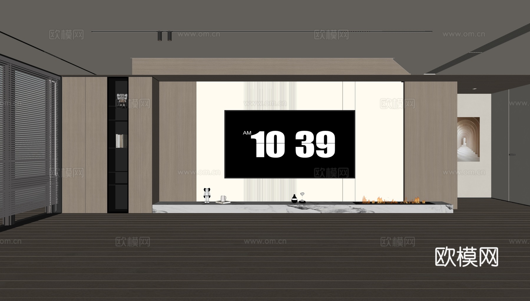 现代客厅 奶油客厅 电视背景墙 客厅背景 奶油风背景墙su模型下载（渲染图2）