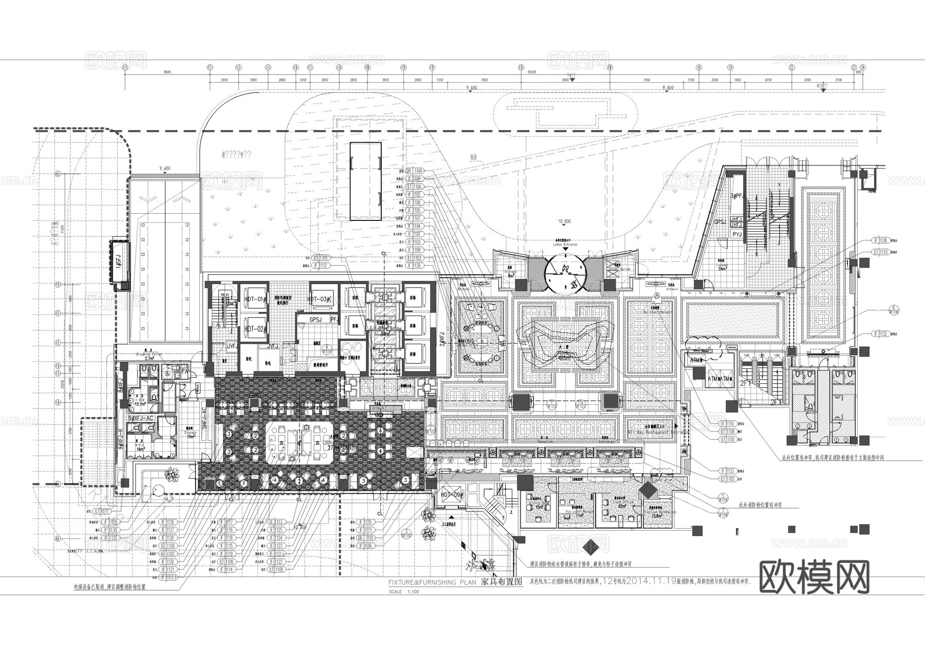 酒店大堂1F施工图cad施工图