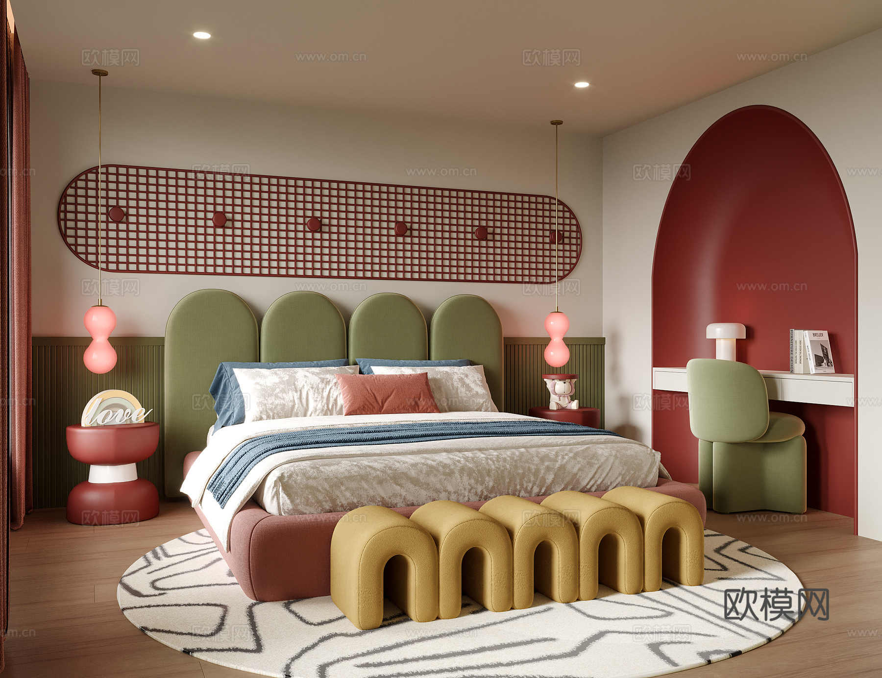 现代儿童房 儿童床su模型