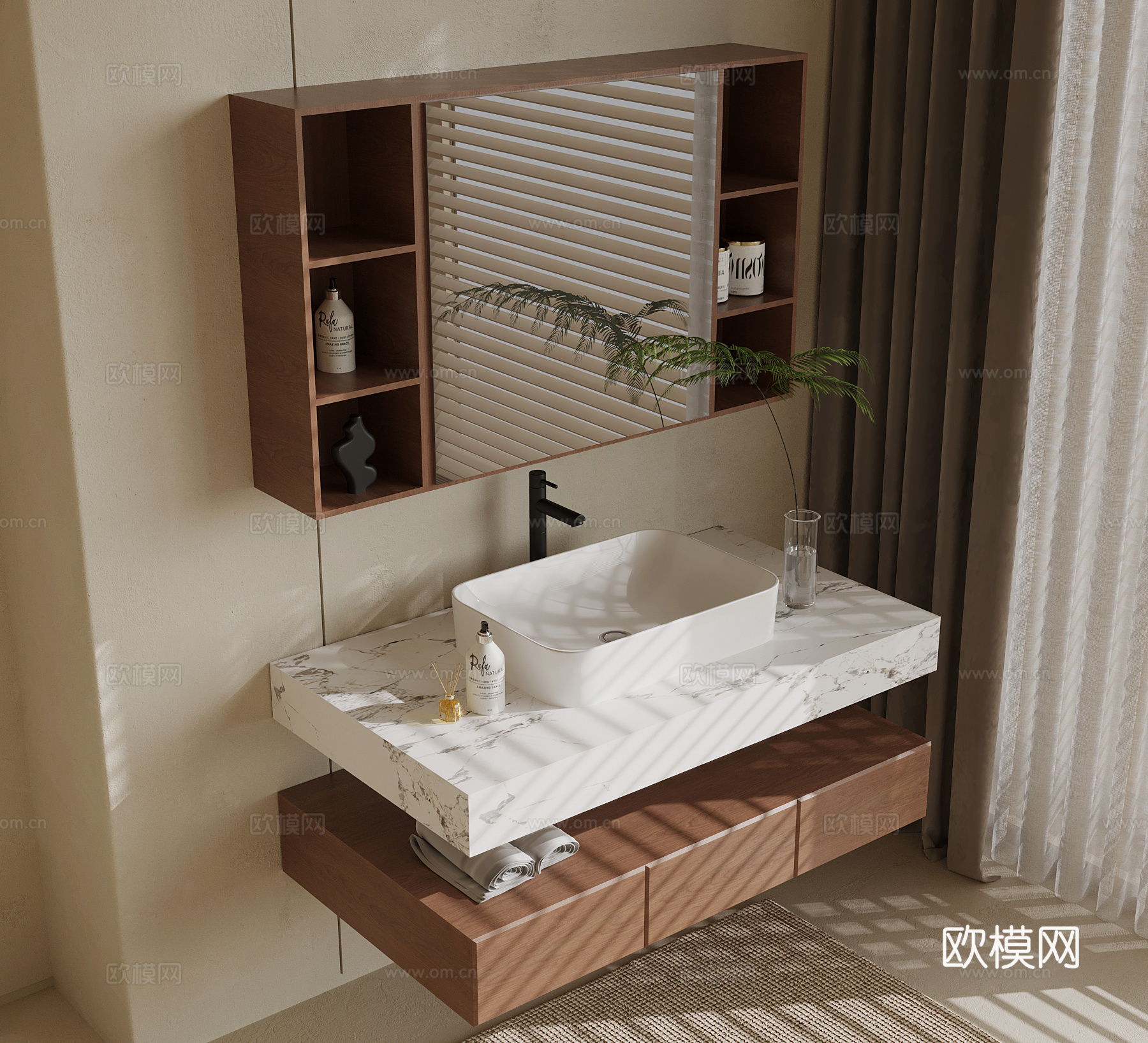 中古风浴室柜su模型