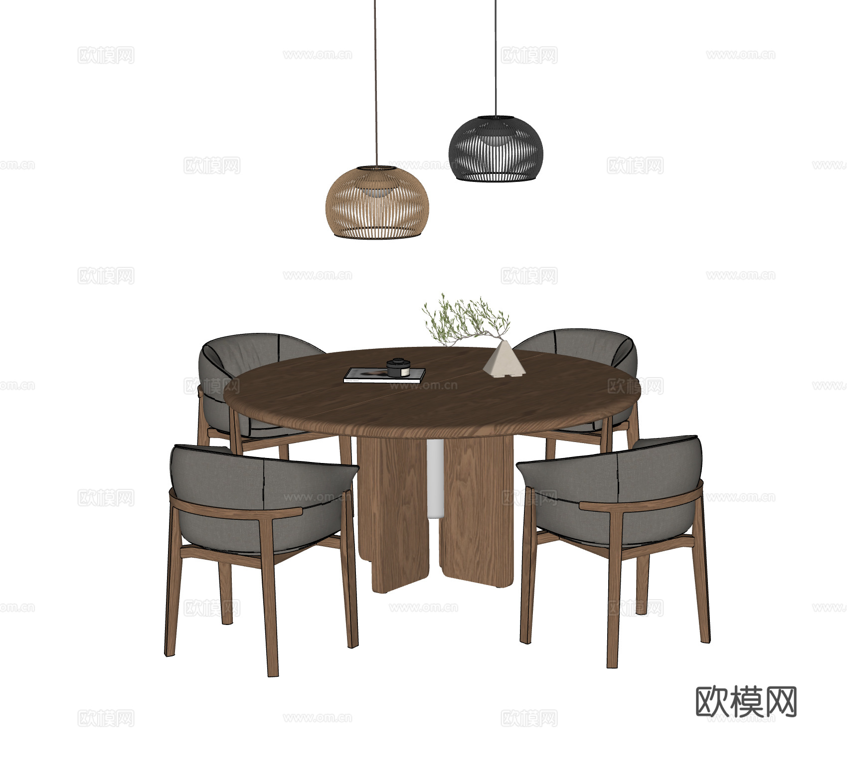 POLIFORM 新中式餐桌椅 宋式美学 圆形餐桌 吊灯su模型
