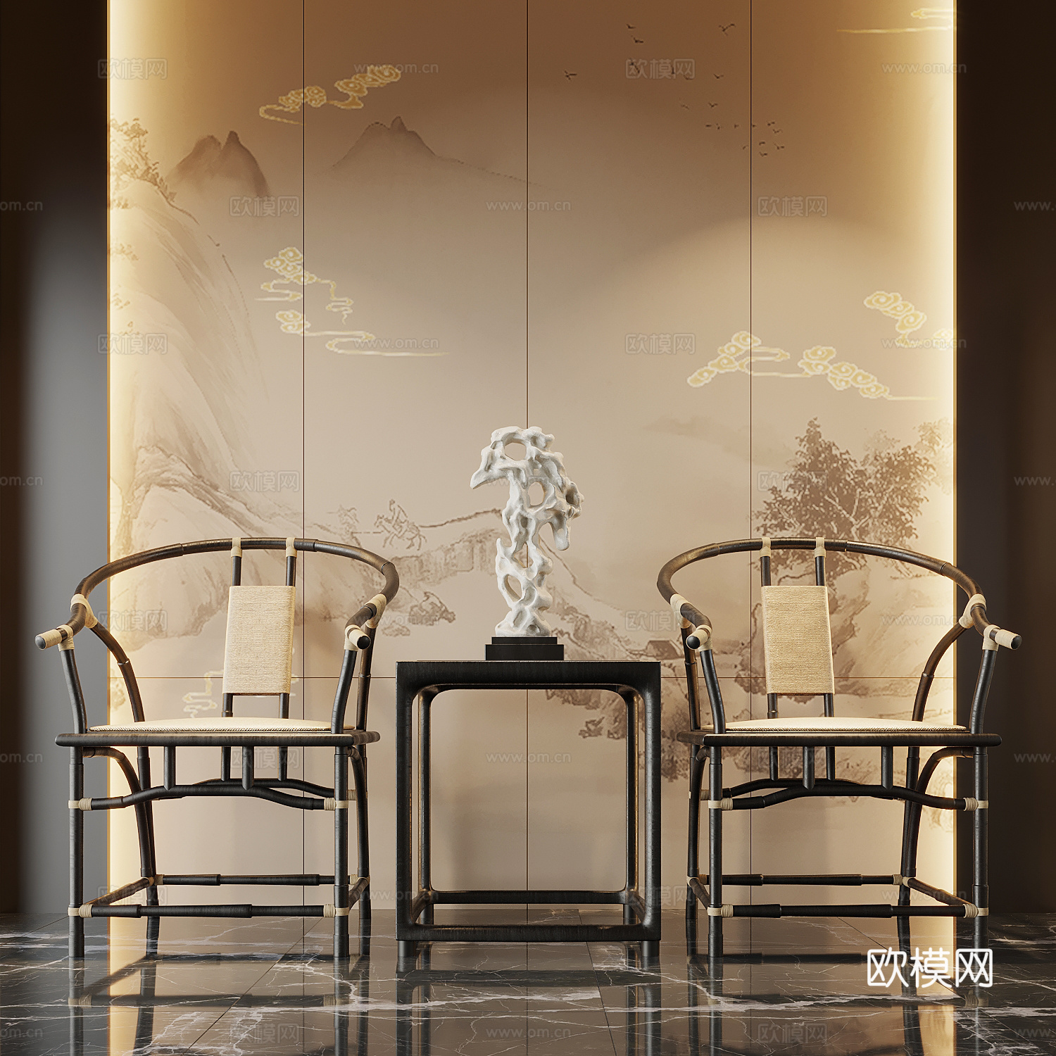 新中式休闲椅su模型