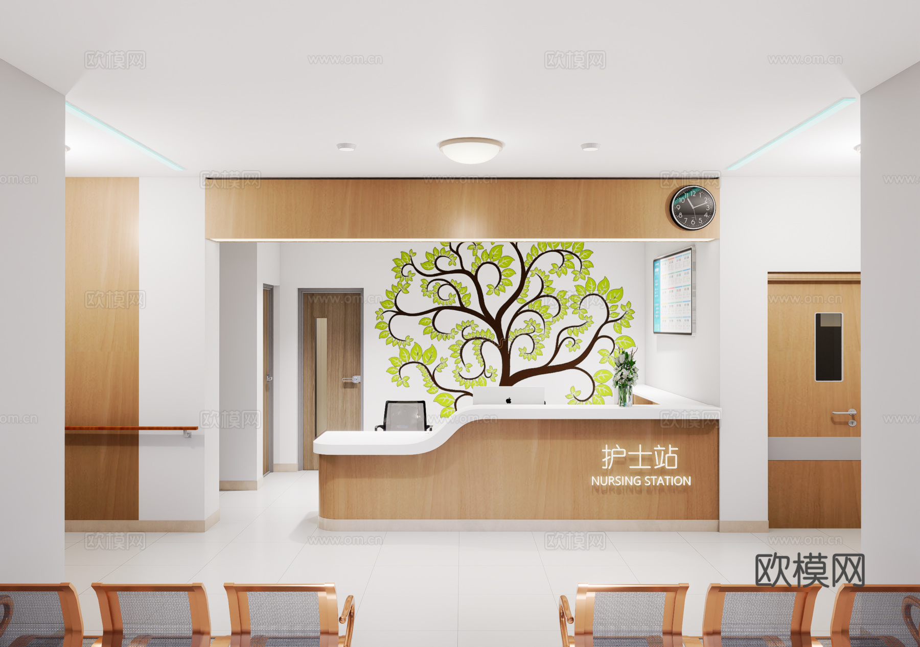0061护士站 医院前台 咨询台 接待台su模型