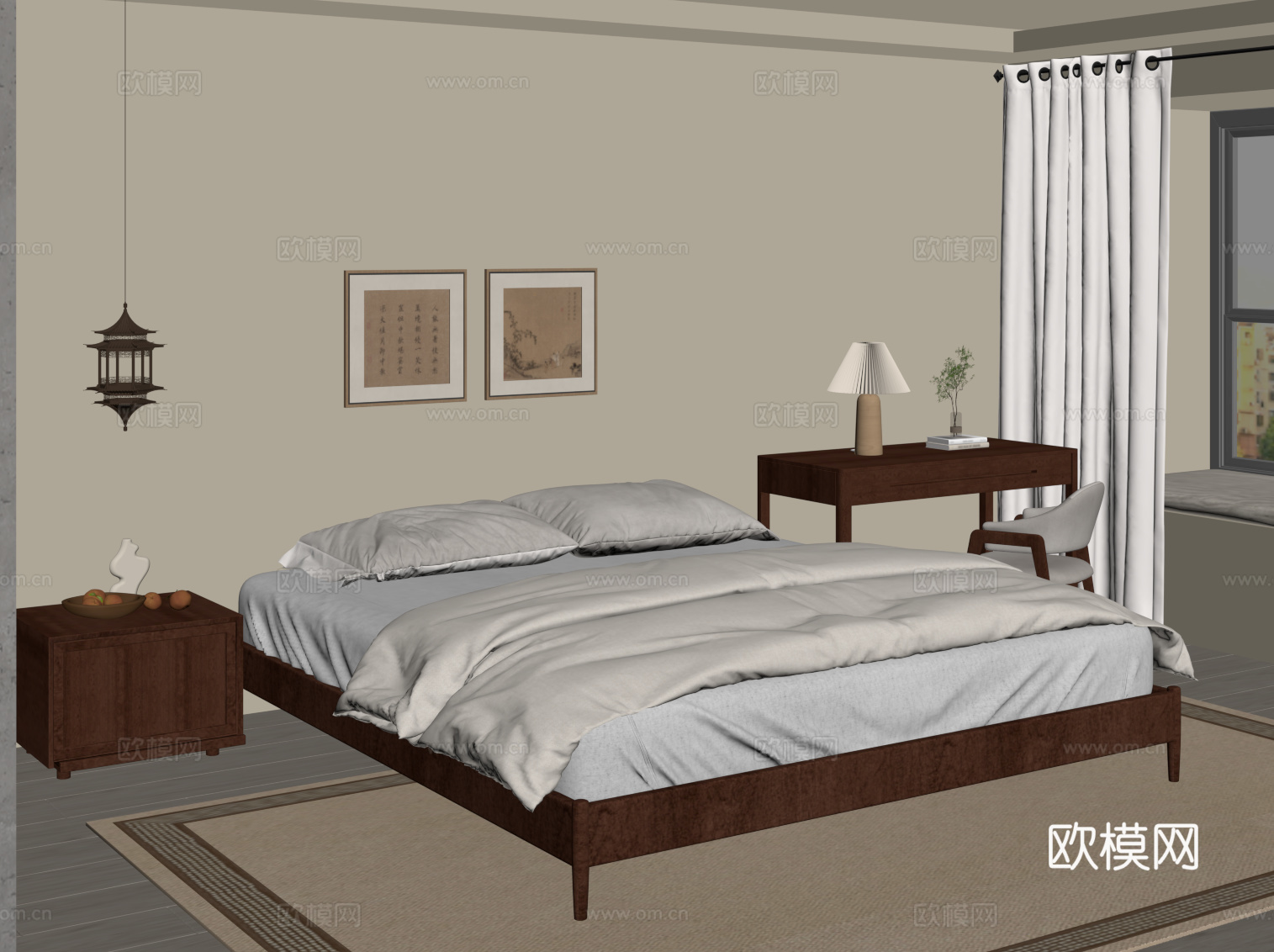 中古风卧室su模型