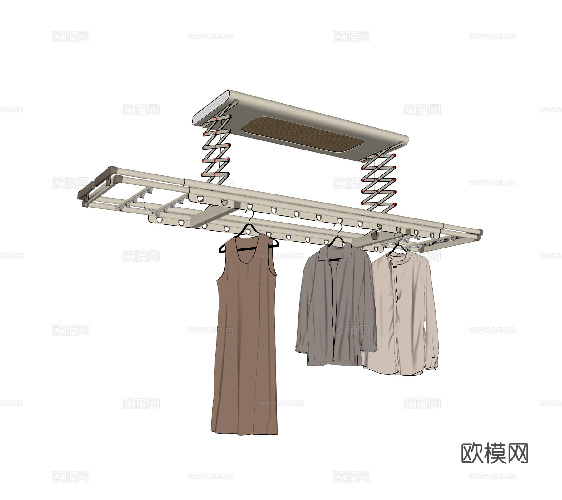 现代奶油风晾衣机  智能晾衣机 晾衣架 服装 衣服 带照明su模型