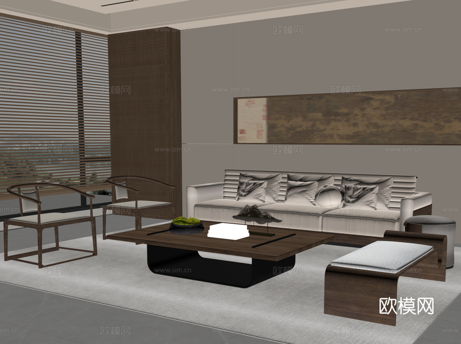 新中式客厅su模型