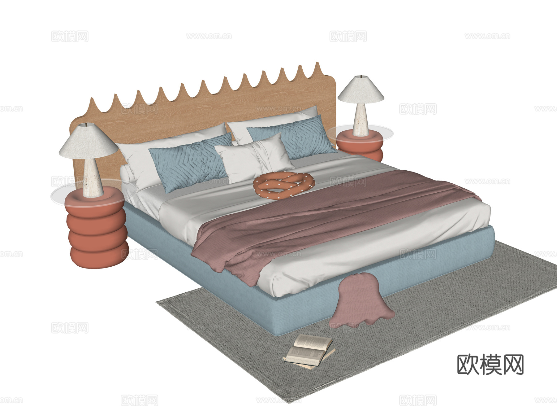 现代儿童床 儿童床头柜su模型