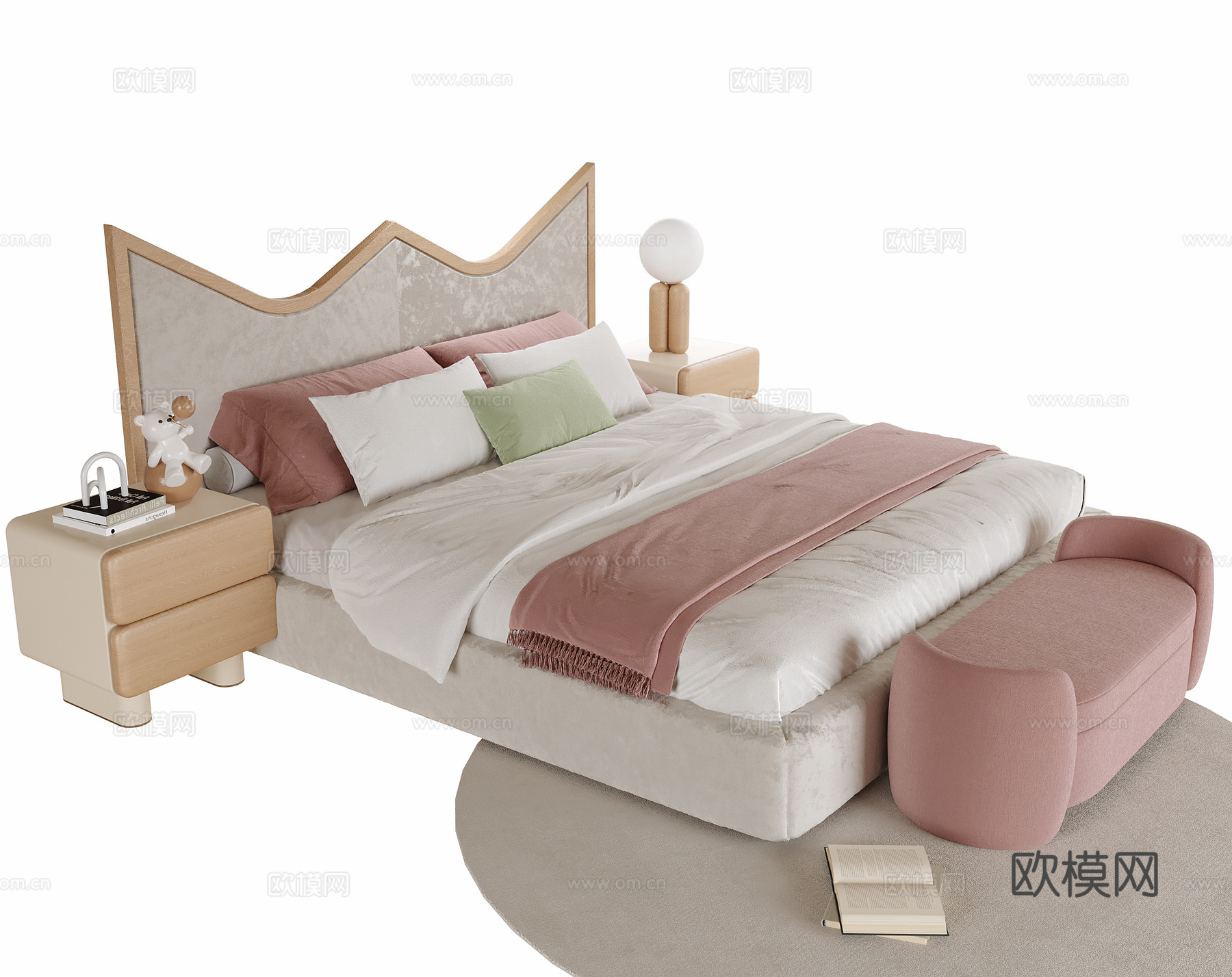现代儿童床 儿童床头柜su模型
