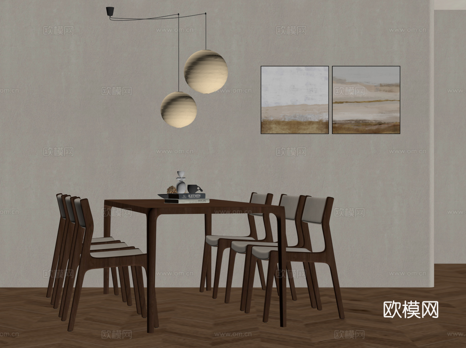 新中式餐桌椅su模型