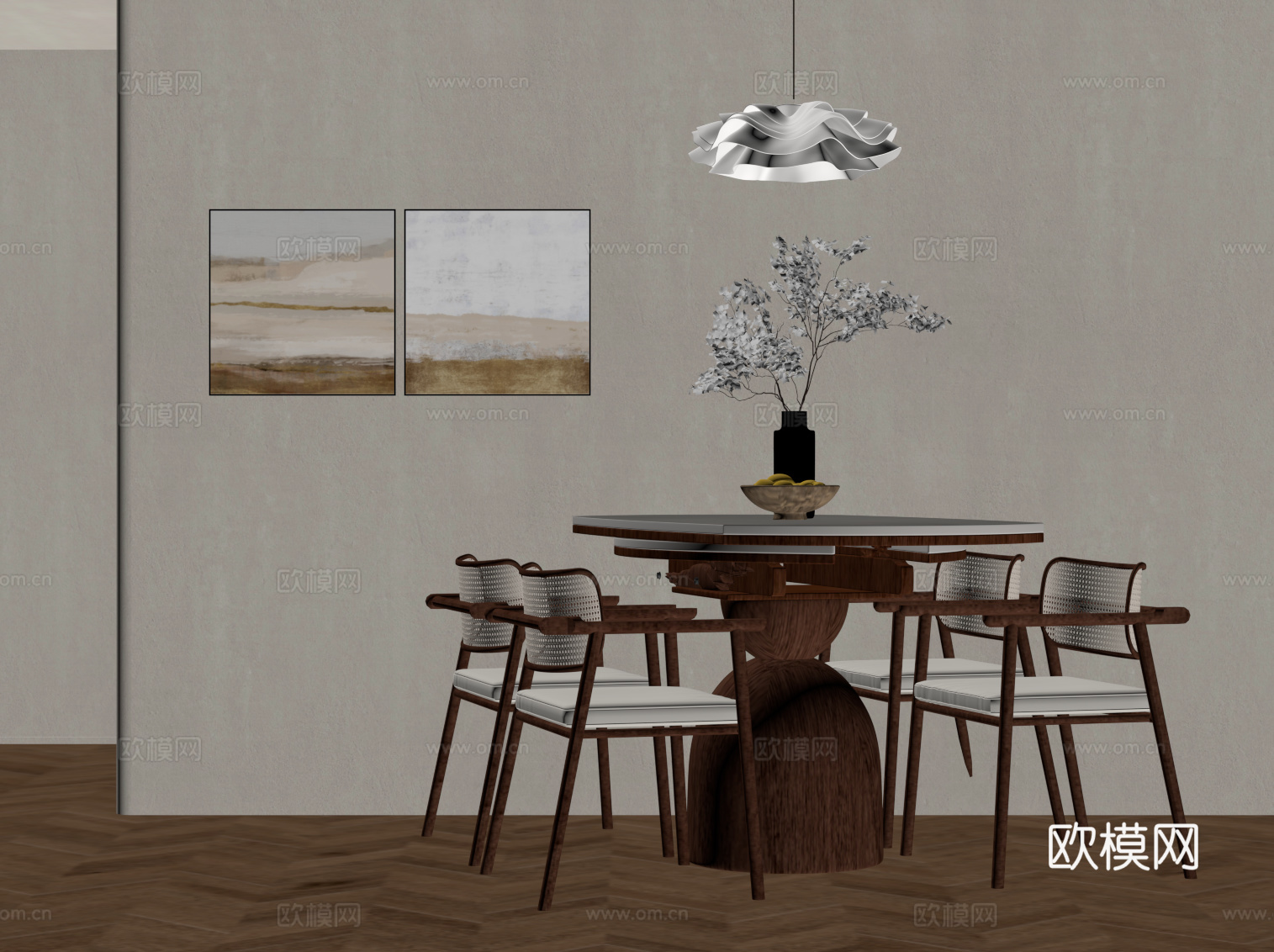 中古风餐桌椅su模型