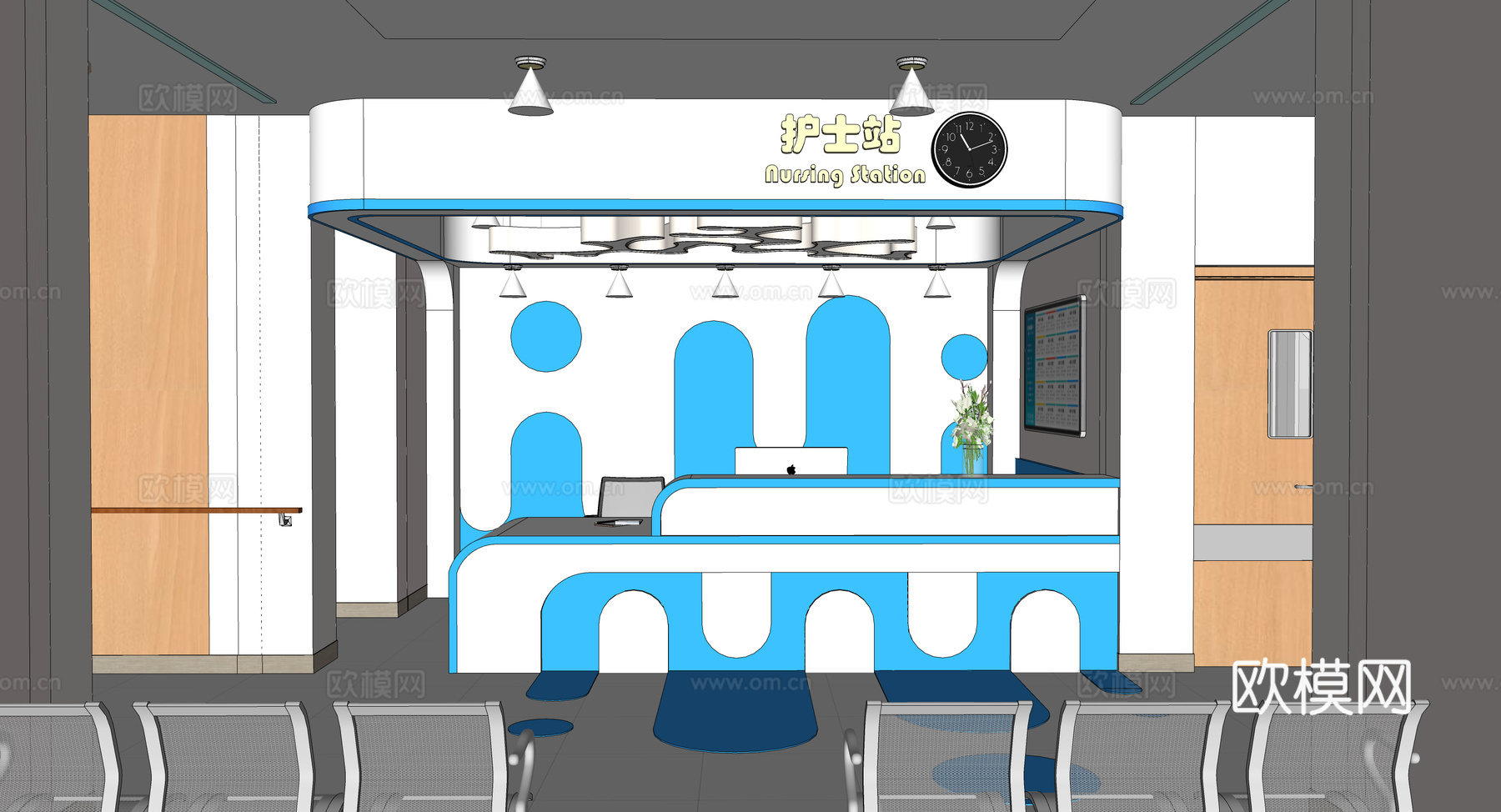 0062护士站 医院前台 咨询台 接待台su模型