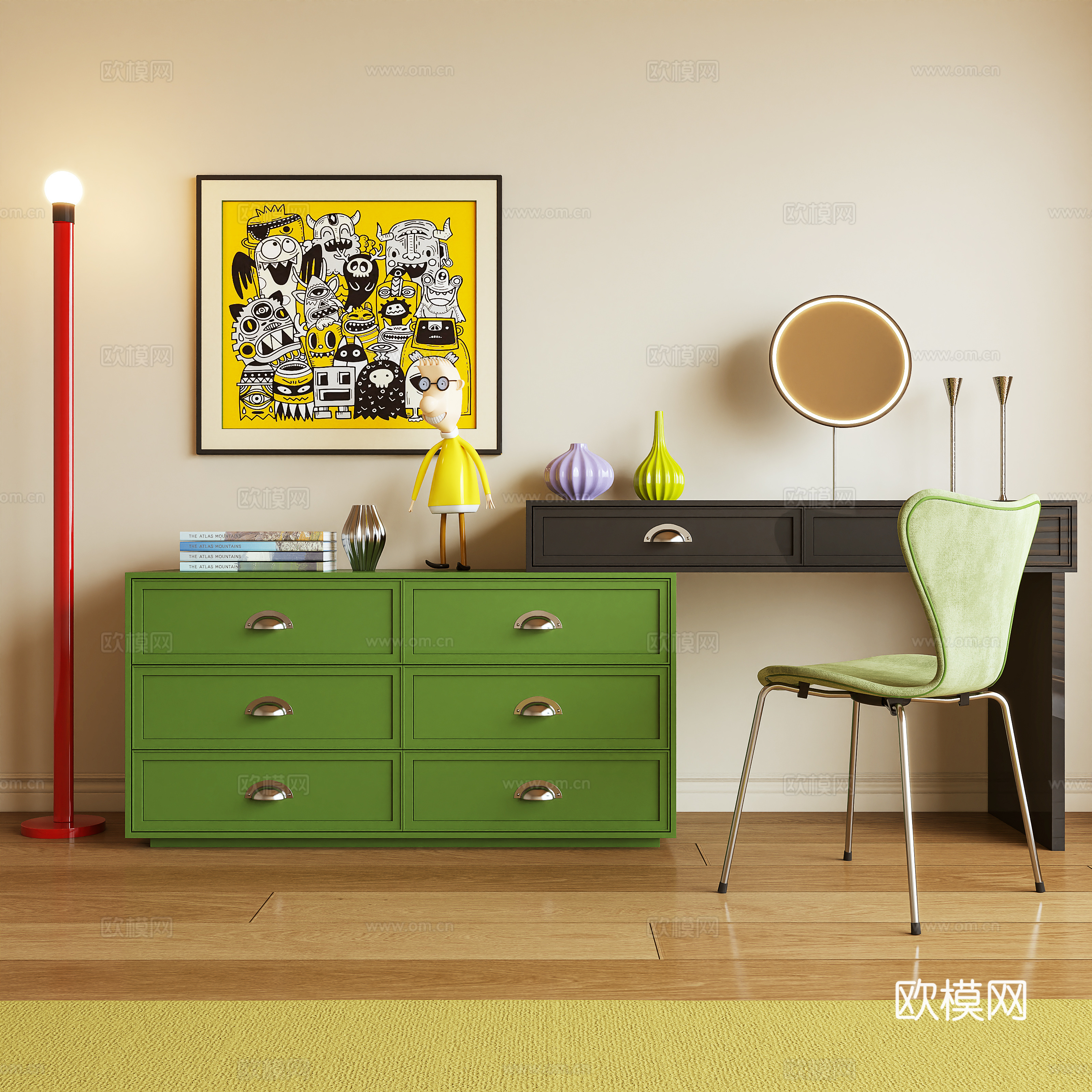 包豪斯梳妆台 化妆桌 储物柜 边柜 落地灯 摆件3d模型下载