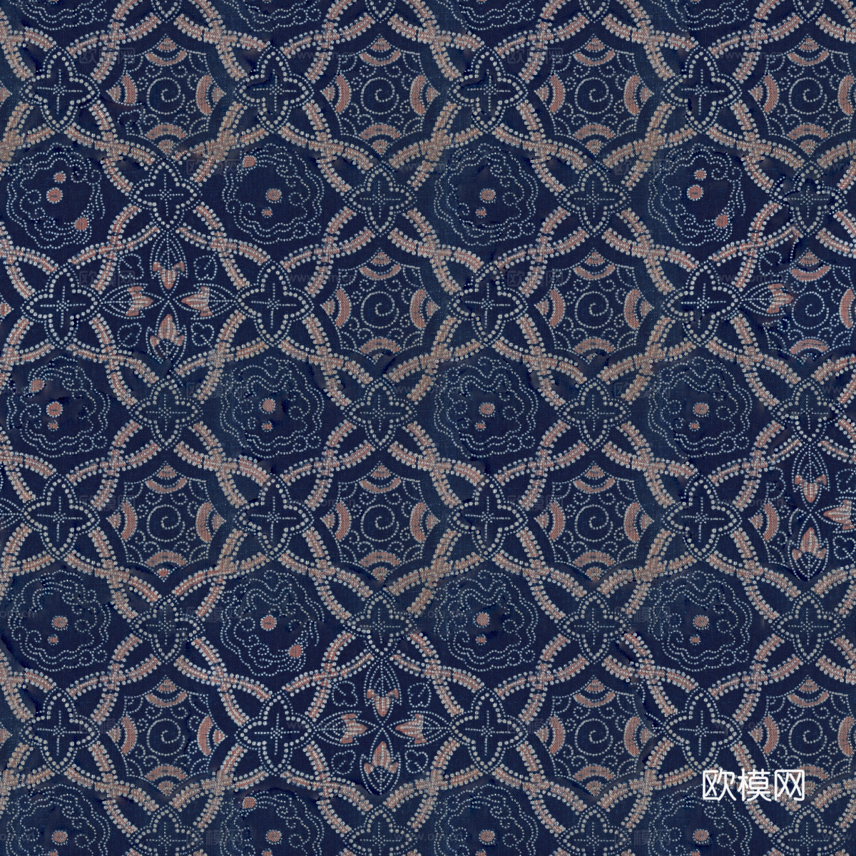 复古蓝印花传统蓝色印染印花布纹19