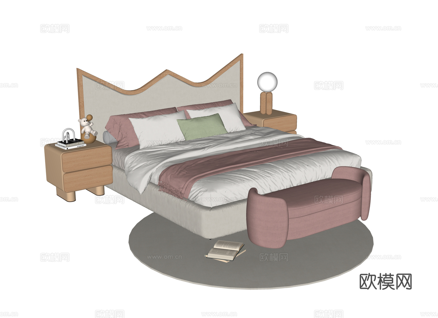 现代儿童床 儿童床头柜su模型