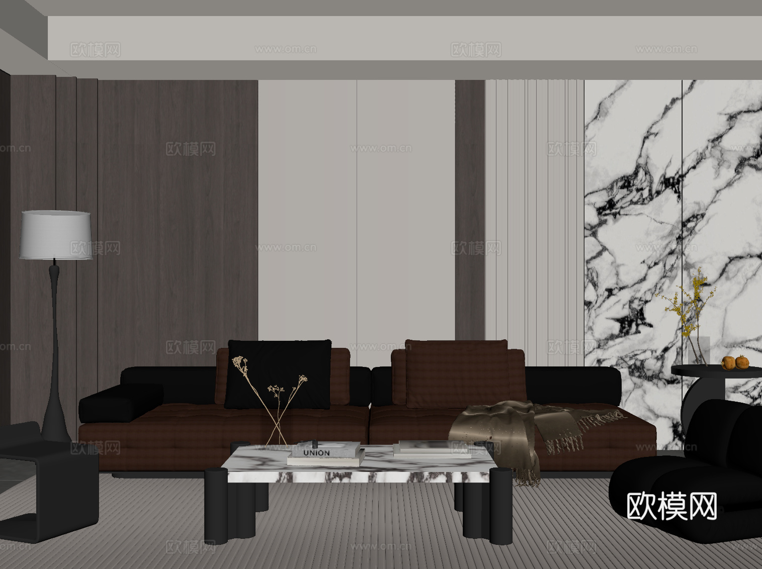 现代意式餐厅 沙发茶几组合 电视背景墙su模型