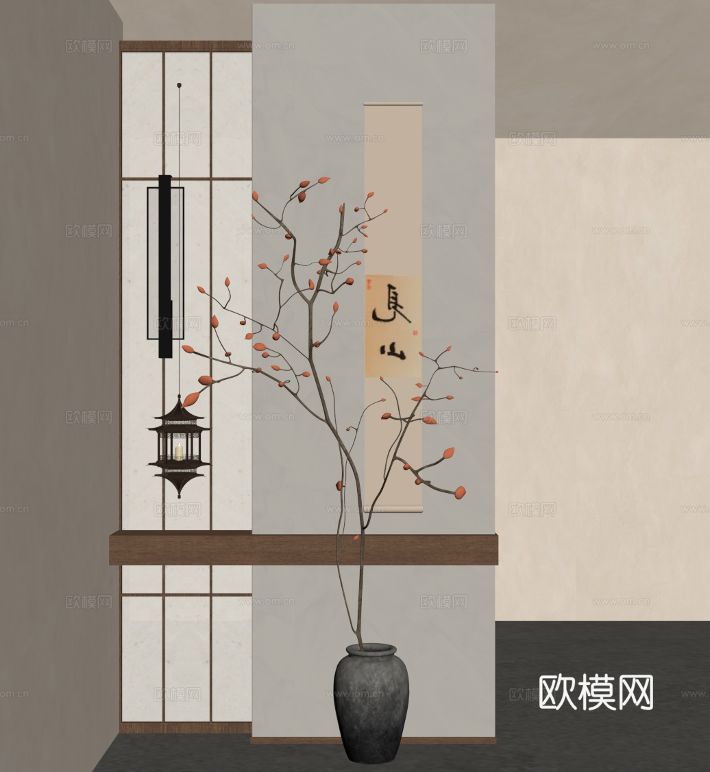 新中式玄关隔断su模型