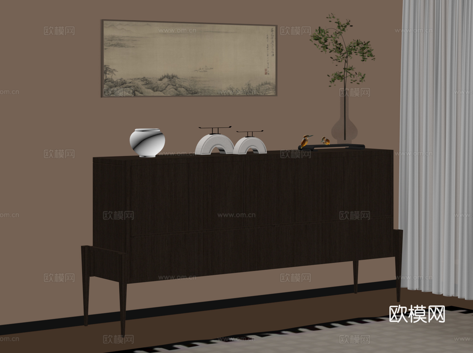 新中式玄关柜 边柜su模型