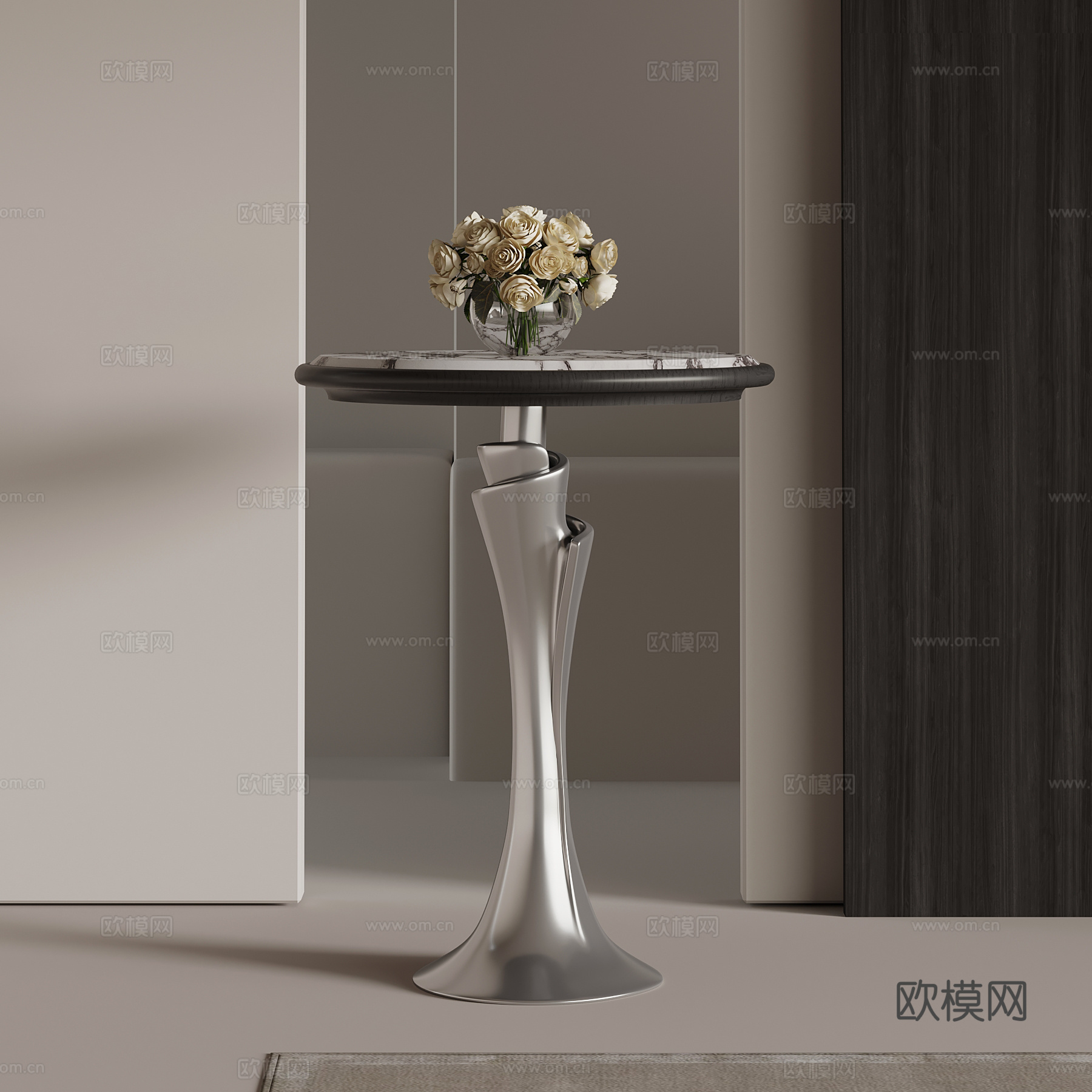 现代意式边几 大理石圆几su模型