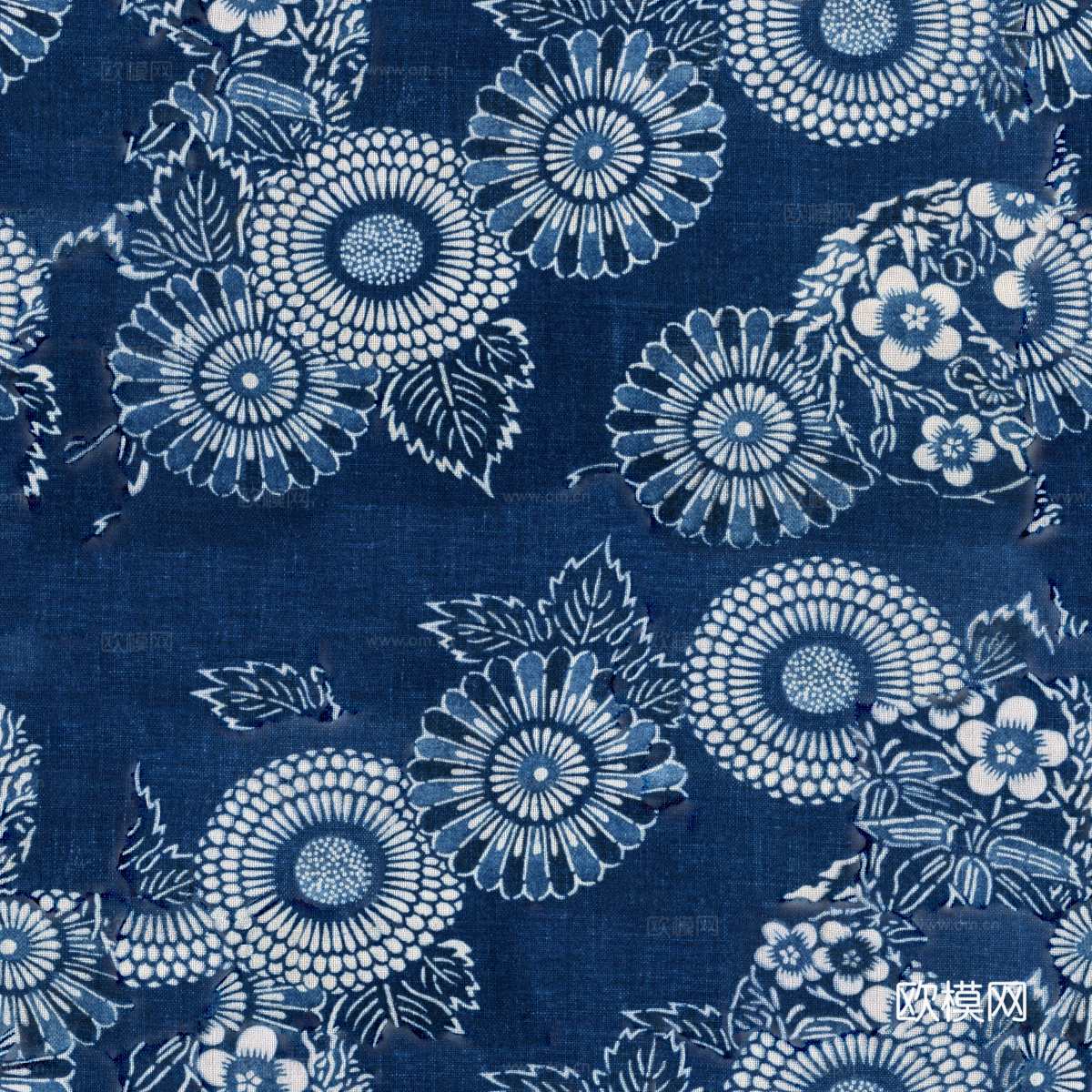 复古蓝印花传统蓝色印染印花布纹7